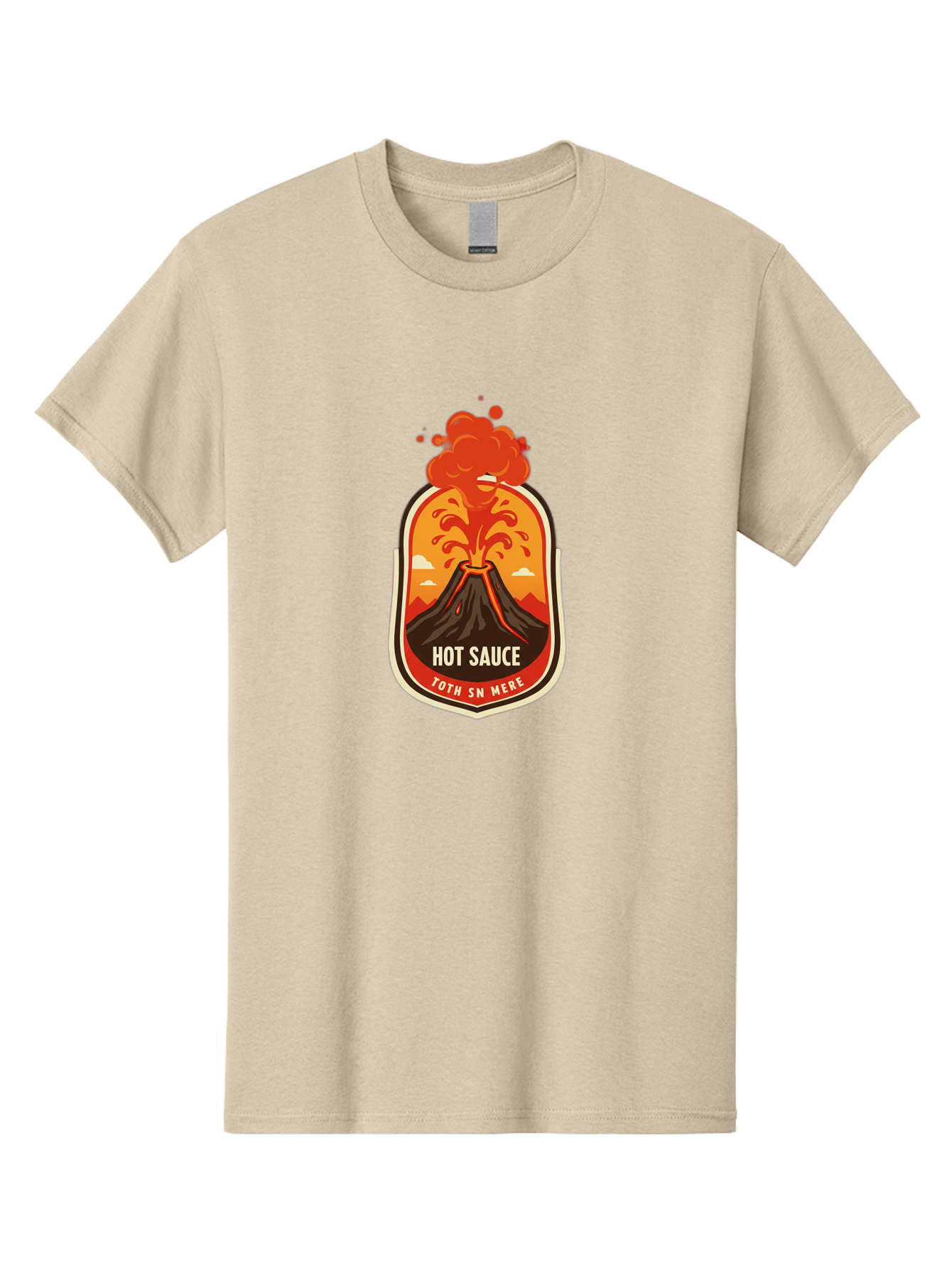 Hot-Sauce-8 Men'S Graphic Tee, 100% Cotton, Comfortable Casual Summer Wear, Machine Washable, Hot Sauce Label, Erupting Volcano, Spicy Food, Condiment Packaging, Fiery Design, Bold Graphics, Cartoon Style, Volcano Eruption, Condiment Branding Baa820