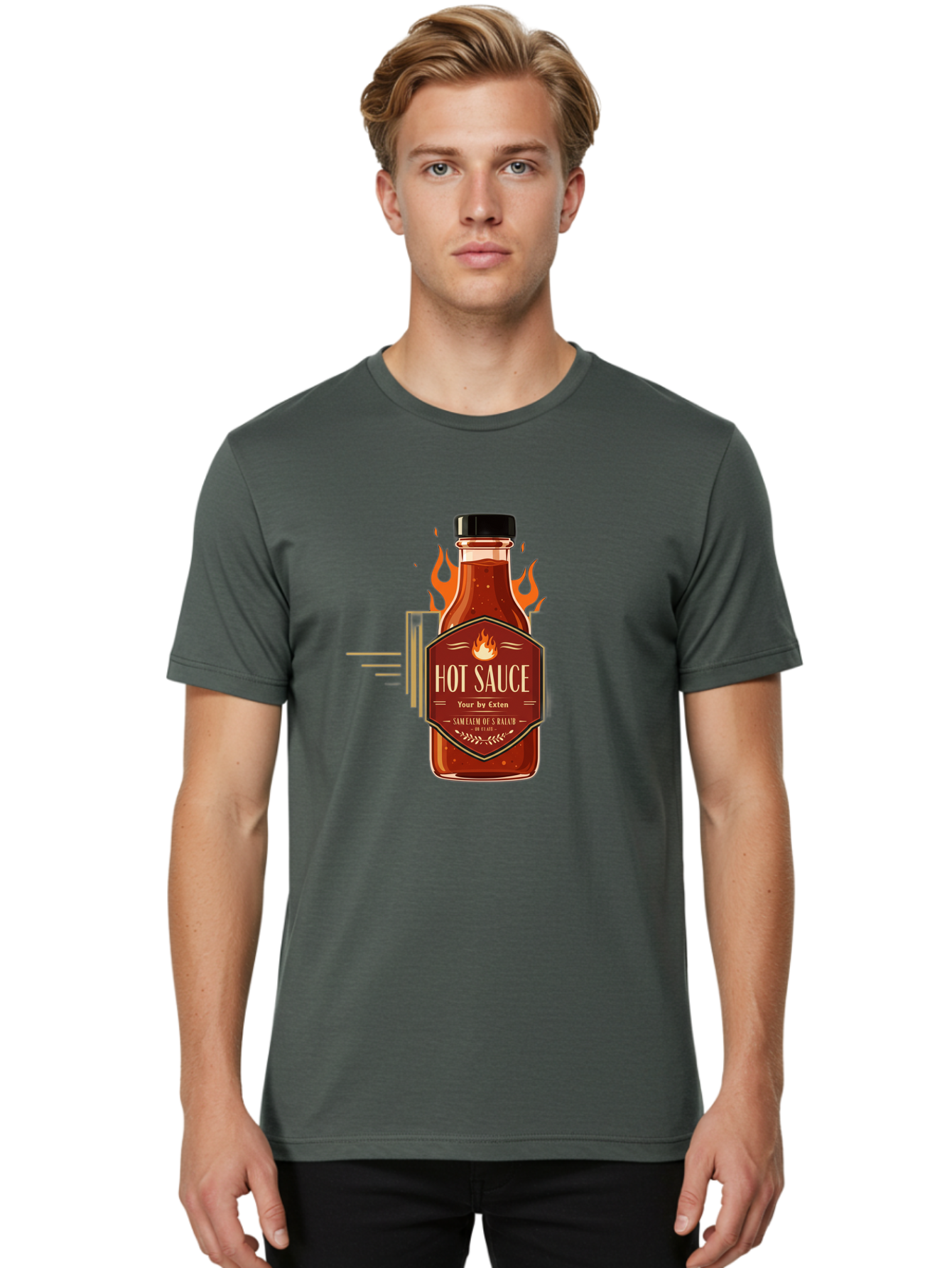 Hot-Sauce-9 Men'S Graphic Tee, 100% Cotton, Comfortable Casual Summer Wear, Machine Washable, Hot Sauce Bottle, Fiery Condiment, Spicy Food, Flavorful Sauce, Condiment Design, Graphic Label, Kitchen Essentials, Chili Peppers, Flavor Enhancer Baa821