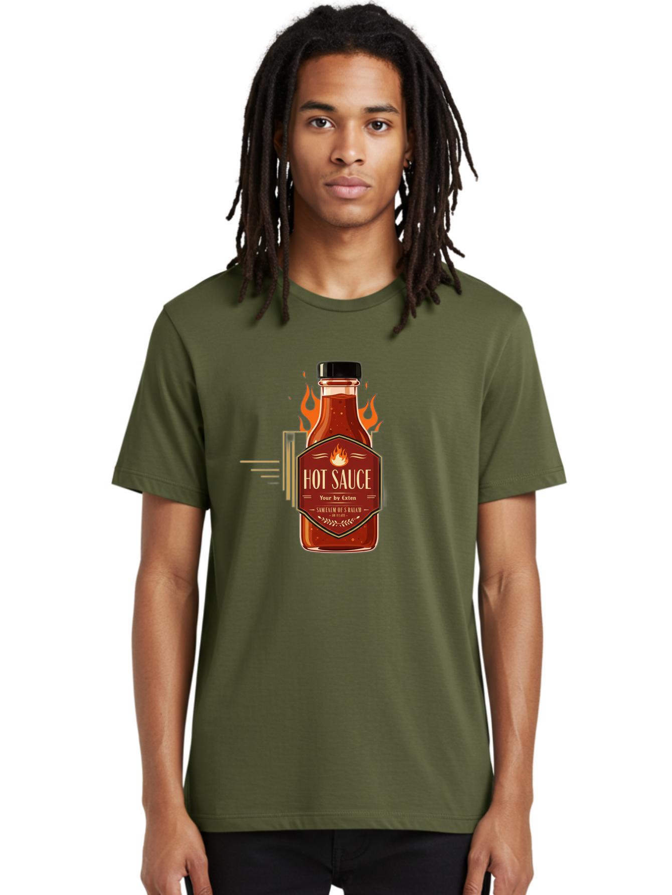 Hot-Sauce-9 Men'S Graphic Tee, 100% Cotton, Comfortable Casual Summer Wear, Machine Washable, Hot Sauce Bottle, Fiery Condiment, Spicy Food, Flavorful Sauce, Condiment Design, Graphic Label, Kitchen Essentials, Chili Peppers, Flavor Enhancer Baa821