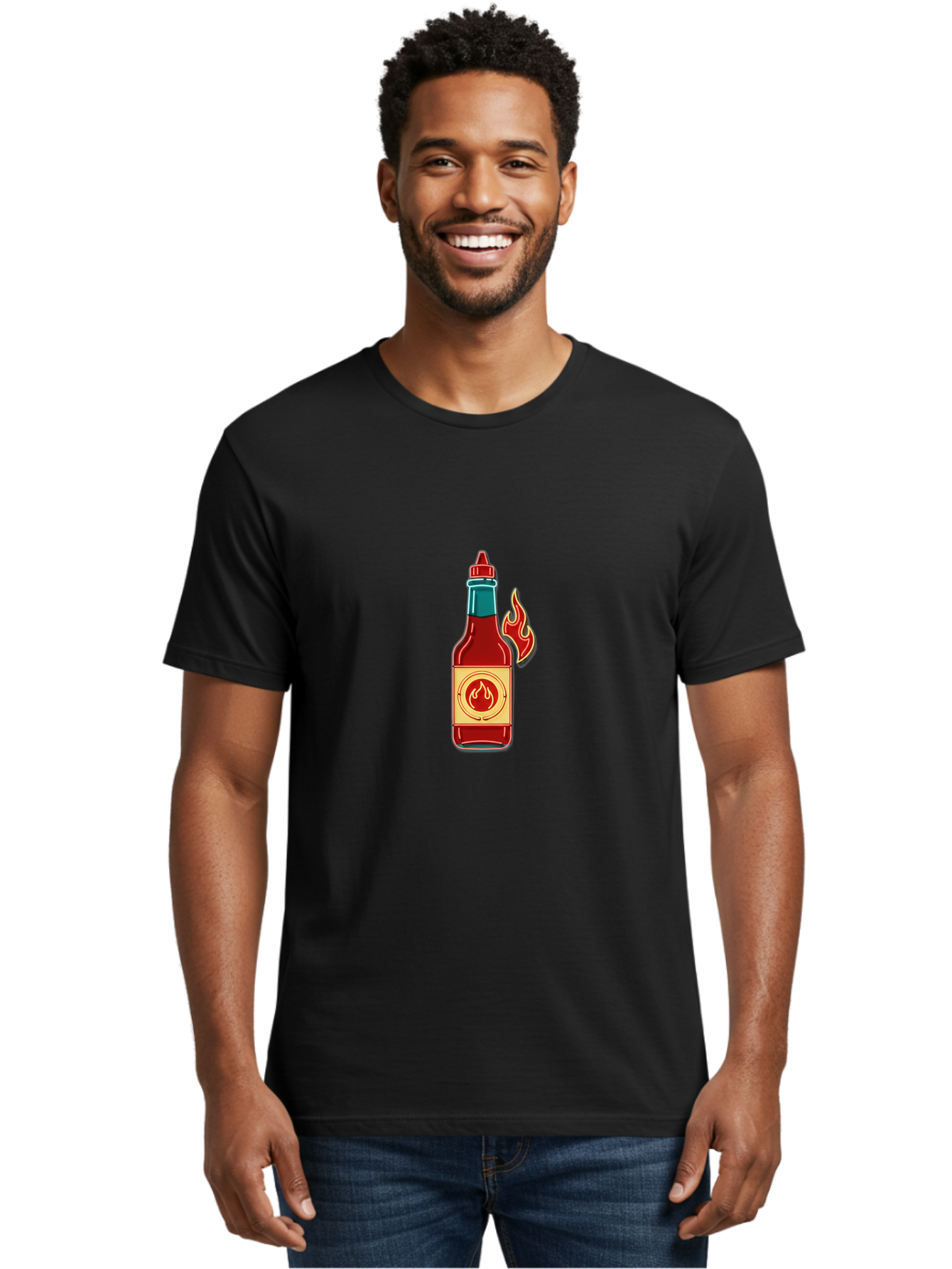 Hot-Sauce-Bottle-10 Men'S Graphic Tee, 100% Cotton, Comfortable Casual Summer Wear, Machine Washable, Hot Sauce Bottle, Spicy Condiment, Fiery Flavor, Red Sauce, Chili Pepper, Hot Condiment, Flavorful Cuisine, Spicy Food, Condiment Bottle Baa823