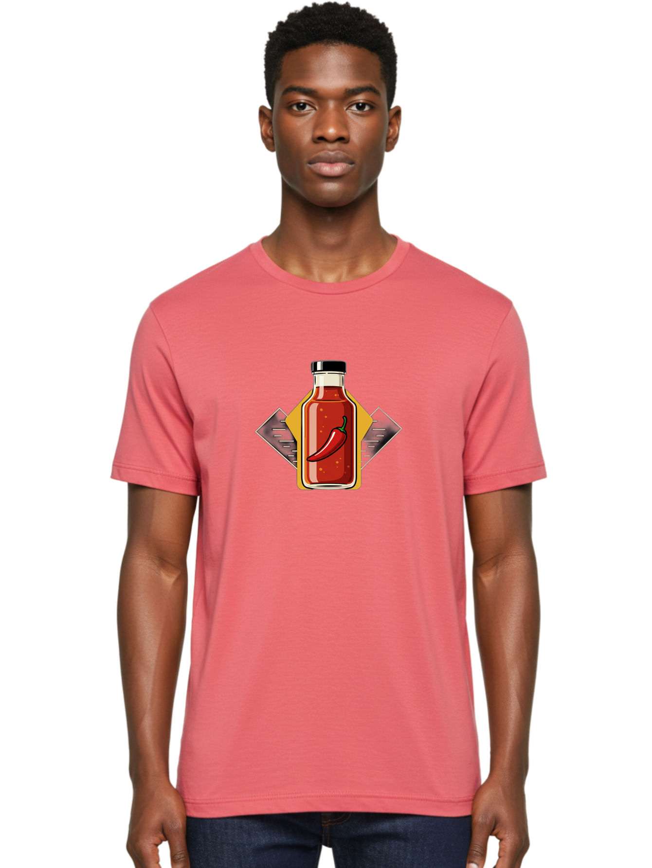 Hot-Sauce-Bottle-12 Men'S Graphic Tee, 100% Cotton, Comfortable Casual Summer Wear, Machine Washable, Hot Sauce, Chili Pepper, Spicy Food, Condiment, Kitchen Essentials, Flavorful Cuisine, Spicy Condiments, Hot Sauce Bottle Baa825