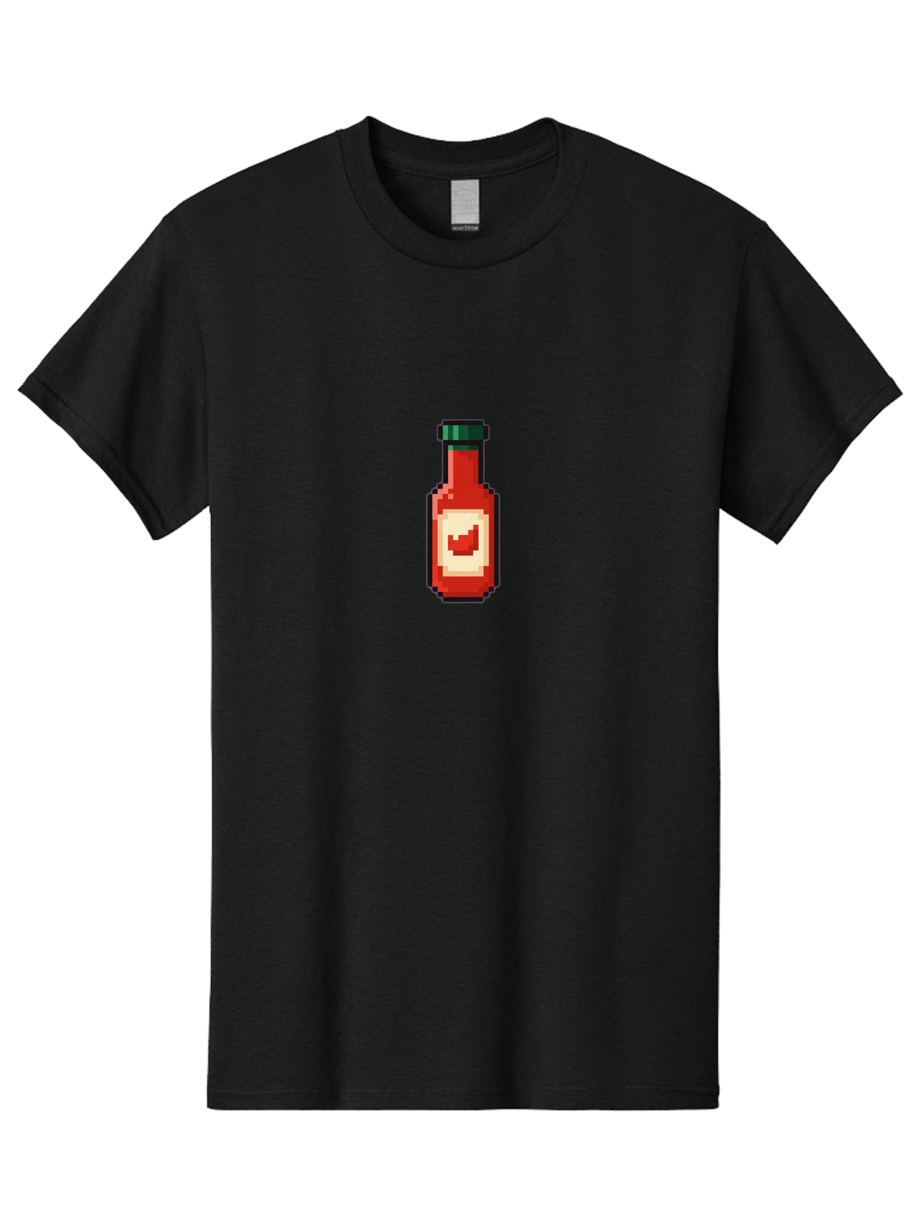 Hot-Sauce-Bottle-4 Men'S Graphic Tee, 100% Cotton, Comfortable Casual Summer Wear, Machine Washable, Hot Sauce, Condiment, Spicy Food, Red Sauce, Pixel Art, Digital Illustration, 8-Bit Style, Retro Gaming Aesthetic Baa828
