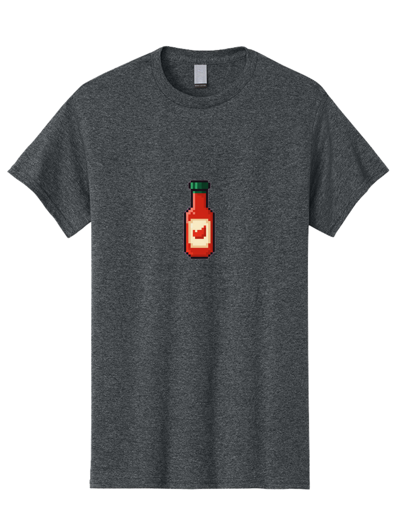 Hot-Sauce-Bottle-4 Men'S Graphic Tee, 100% Cotton, Comfortable Casual Summer Wear, Machine Washable, Hot Sauce, Condiment, Spicy Food, Red Sauce, Pixel Art, Digital Illustration, 8-Bit Style, Retro Gaming Aesthetic Baa828