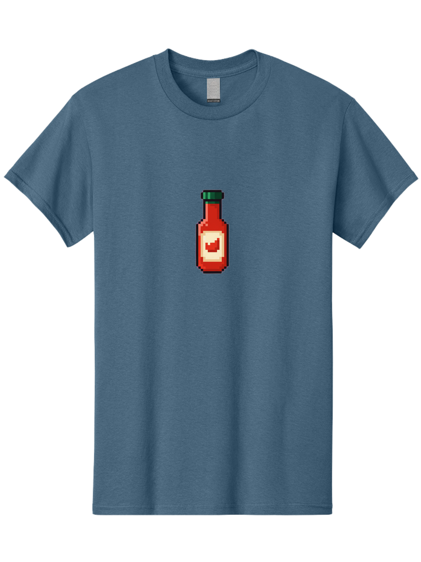 Hot-Sauce-Bottle-4 Men'S Graphic Tee, 100% Cotton, Comfortable Casual Summer Wear, Machine Washable, Hot Sauce, Condiment, Spicy Food, Red Sauce, Pixel Art, Digital Illustration, 8-Bit Style, Retro Gaming Aesthetic Baa828