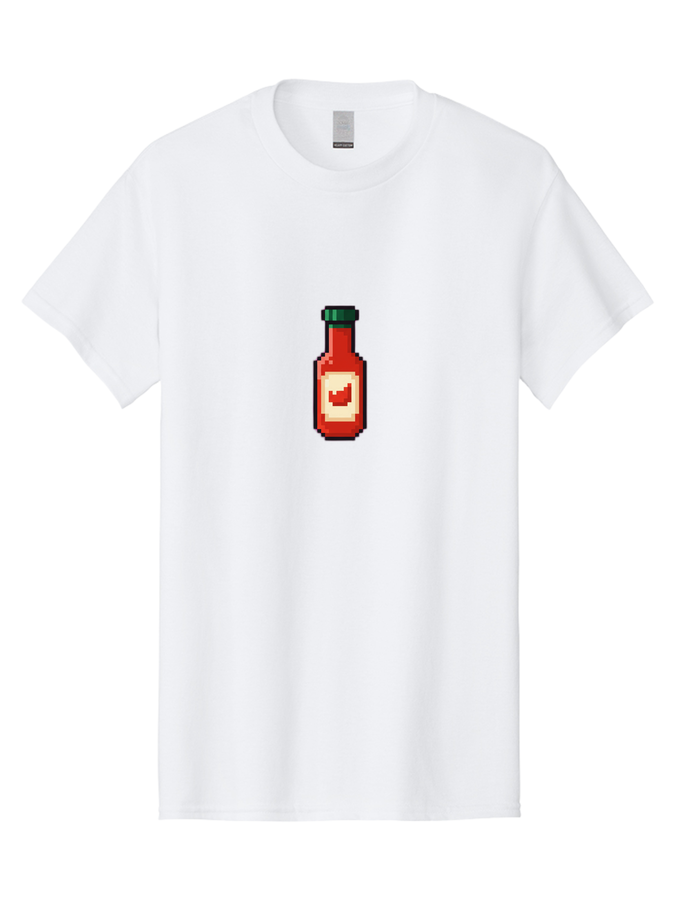 Hot-Sauce-Bottle-4 Men'S Graphic Tee, 100% Cotton, Comfortable Casual Summer Wear, Machine Washable, Hot Sauce, Condiment, Spicy Food, Red Sauce, Pixel Art, Digital Illustration, 8-Bit Style, Retro Gaming Aesthetic Baa828