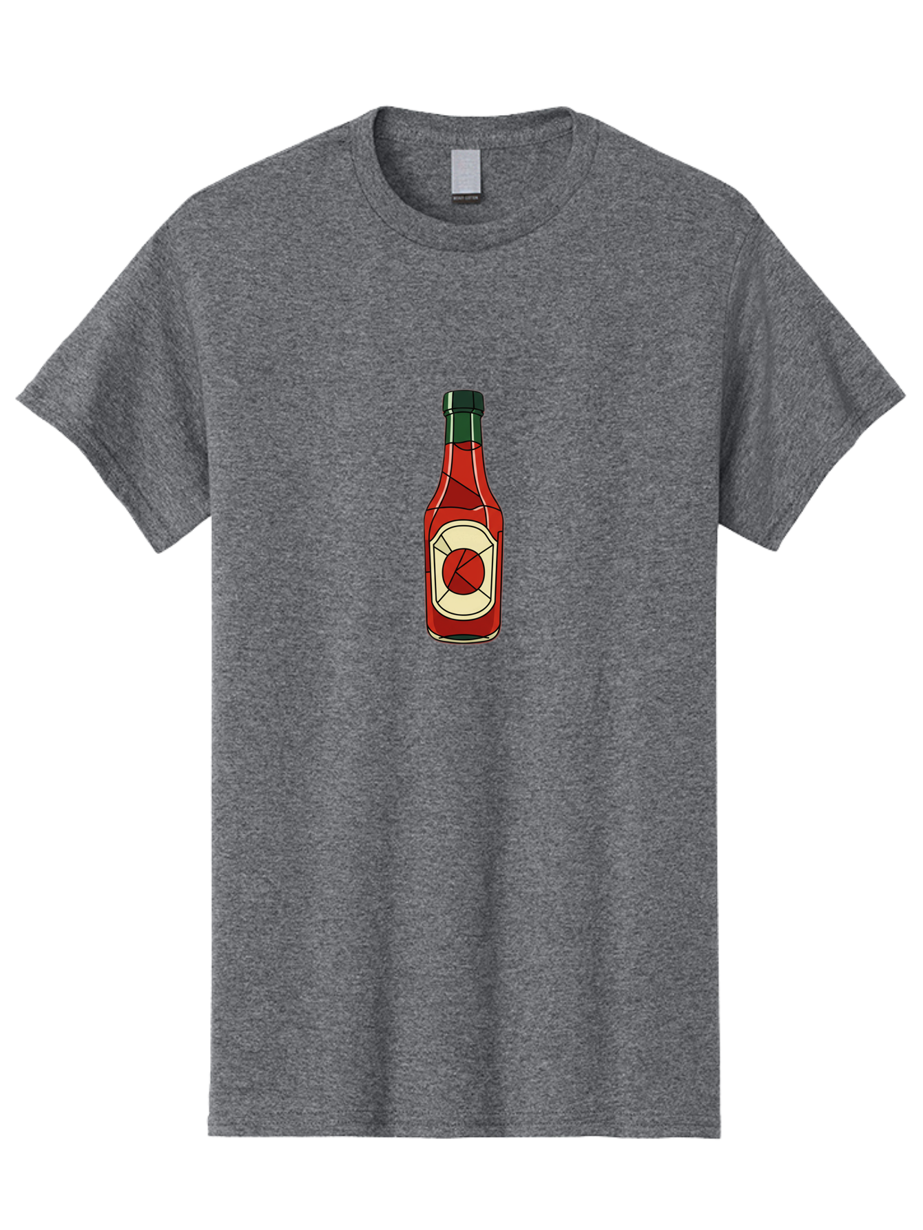 Hot-Sauce-Bottle-5 Men'S Graphic Tee, 100% Cotton, Comfortable Casual Summer Wear, Machine Washable, Hot Sauce Bottle, Spicy Condiment, Red Liquid, Black Cap, Geometric Design, Minimalist Illustration, Cartoon Style, Food Seasoning Baa829