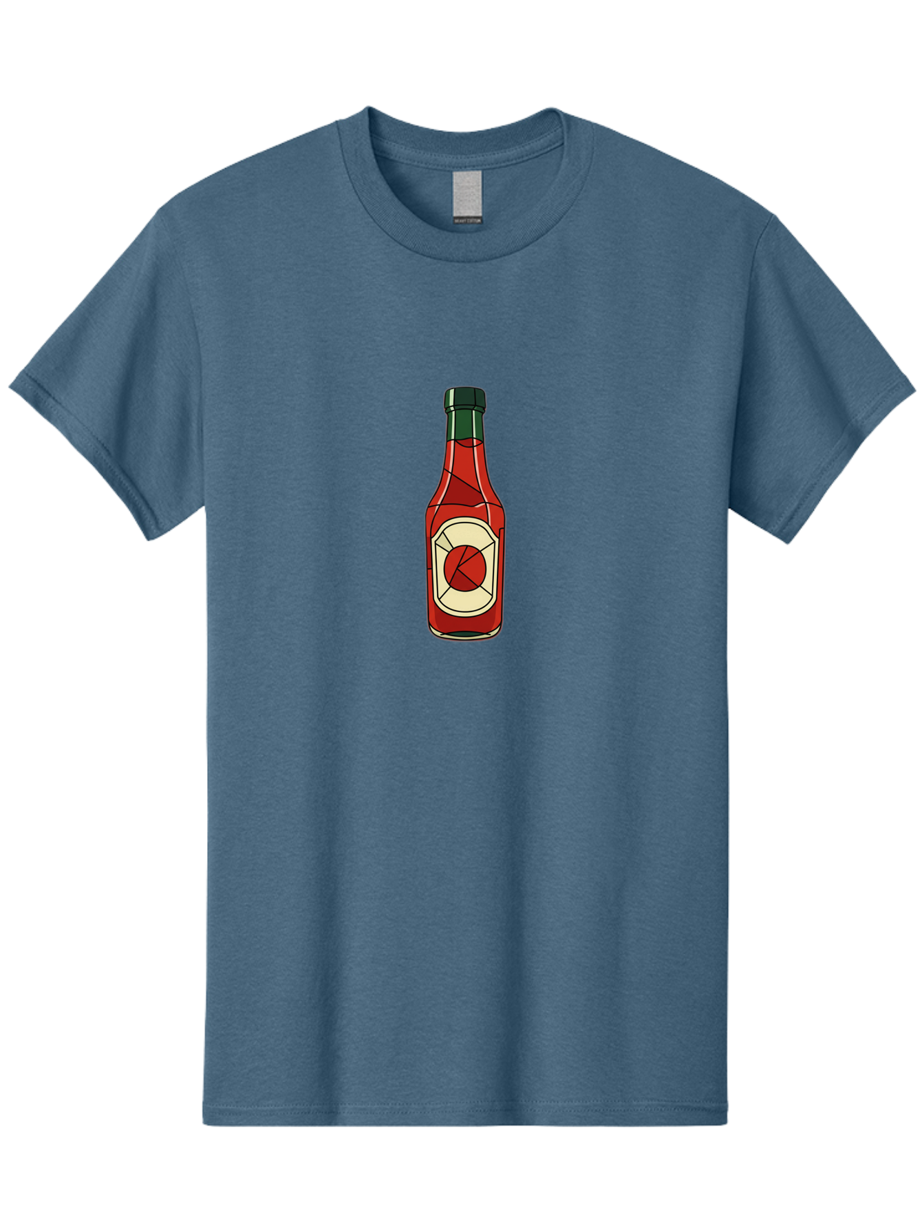 Hot-Sauce-Bottle-5 Men'S Graphic Tee, 100% Cotton, Comfortable Casual Summer Wear, Machine Washable, Hot Sauce Bottle, Spicy Condiment, Red Liquid, Black Cap, Geometric Design, Minimalist Illustration, Cartoon Style, Food Seasoning Baa829