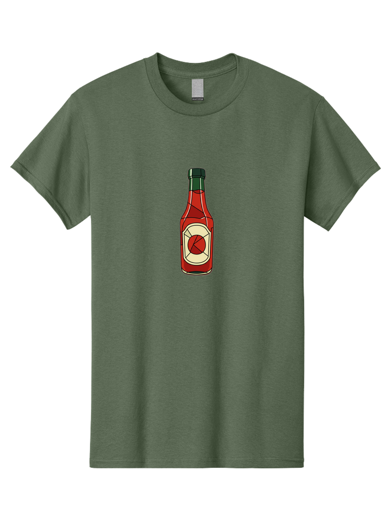 Hot-Sauce-Bottle-5 Men'S Graphic Tee, 100% Cotton, Comfortable Casual Summer Wear, Machine Washable, Hot Sauce Bottle, Spicy Condiment, Red Liquid, Black Cap, Geometric Design, Minimalist Illustration, Cartoon Style, Food Seasoning Baa829
