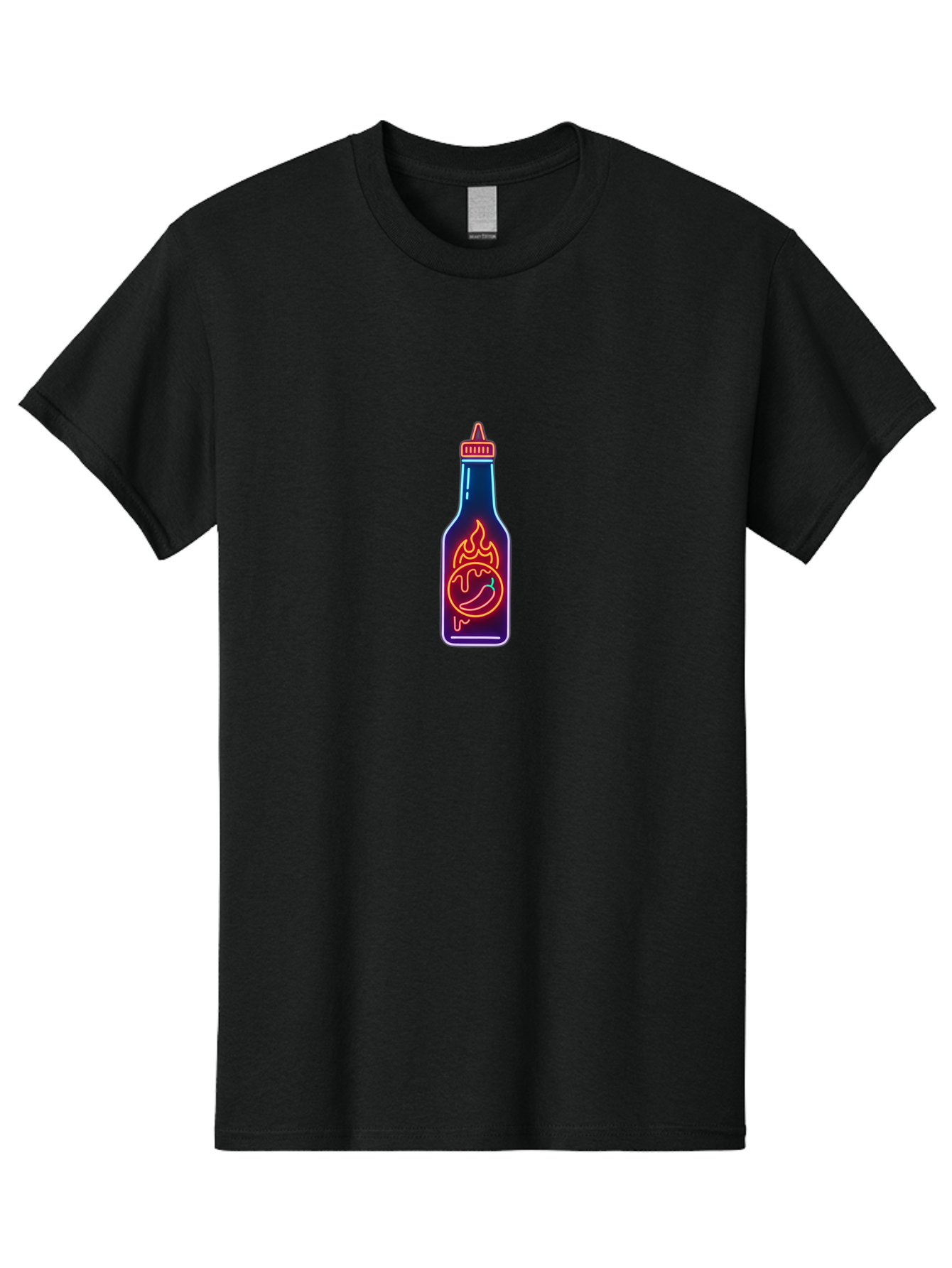 Hot-Sauce-Bottle-8 Men'S Graphic Tee, 100% Cotton, Comfortable Casual Summer Wear, Machine Washable, Hot Sauce Bottle, Spicy Condiment, Chili Pepper, Hot Sauce, Spicy Food, Cooking Ingredient, Cartoon Graphic, Vibrant Design, Neon Outline, Baa832