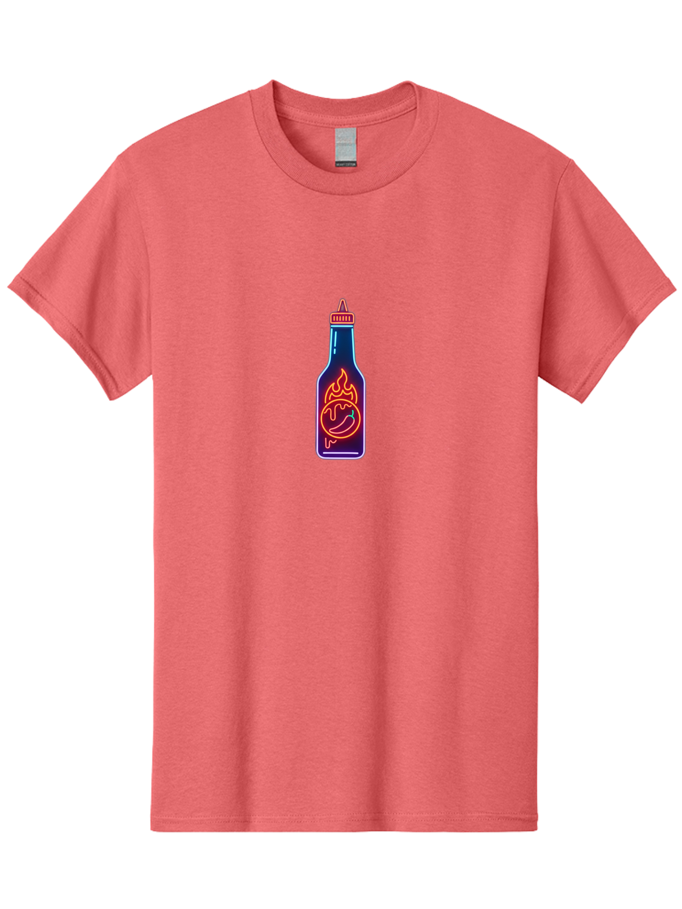 Hot-Sauce-Bottle-8 Men'S Graphic Tee, 100% Cotton, Comfortable Casual Summer Wear, Machine Washable, Hot Sauce Bottle, Spicy Condiment, Chili Pepper, Hot Sauce, Spicy Food, Cooking Ingredient, Cartoon Graphic, Vibrant Design, Neon Outline, Baa832