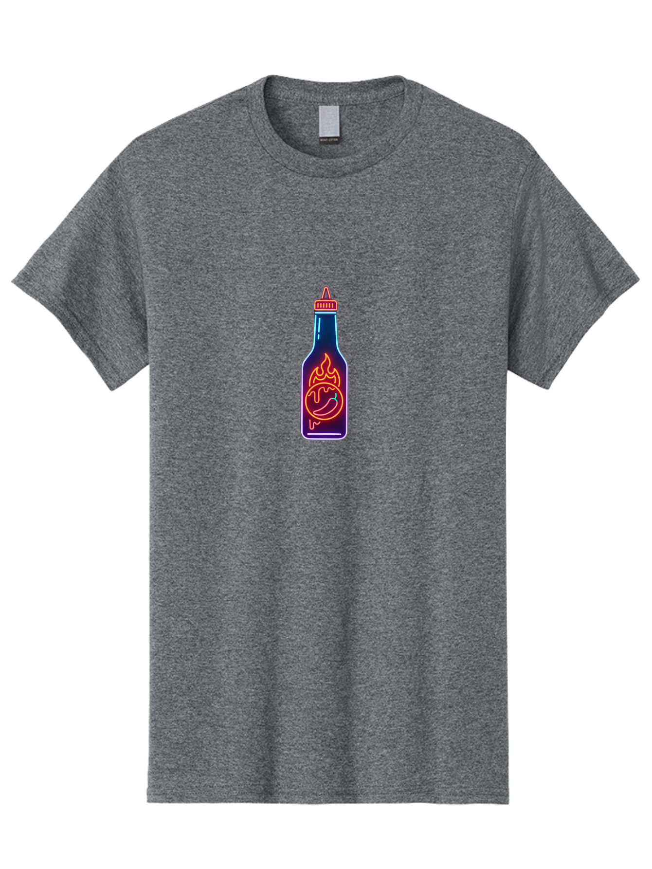 Hot-Sauce-Bottle-8 Men'S Graphic Tee, 100% Cotton, Comfortable Casual Summer Wear, Machine Washable, Hot Sauce Bottle, Spicy Condiment, Chili Pepper, Hot Sauce, Spicy Food, Cooking Ingredient, Cartoon Graphic, Vibrant Design, Neon Outline, Baa832