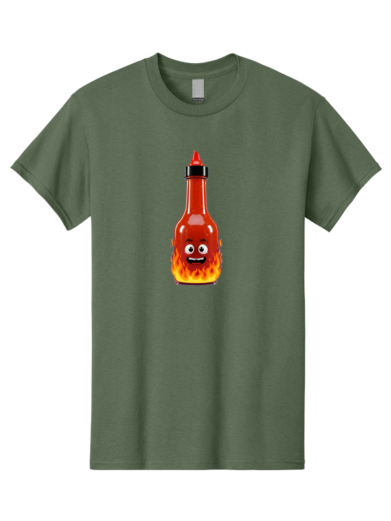 Hot-Sauce-Bottle Men'S Graphic Tee, 100% Cotton, Comfortable Casual Summer Wear, Machine Washable, Hot Sauce Bottle, Cartoon Character, Happy Face, Flames, Spicy Food, Condiment, Cartoon Illustration, Vibrant Colors, Playful Design, Baa835