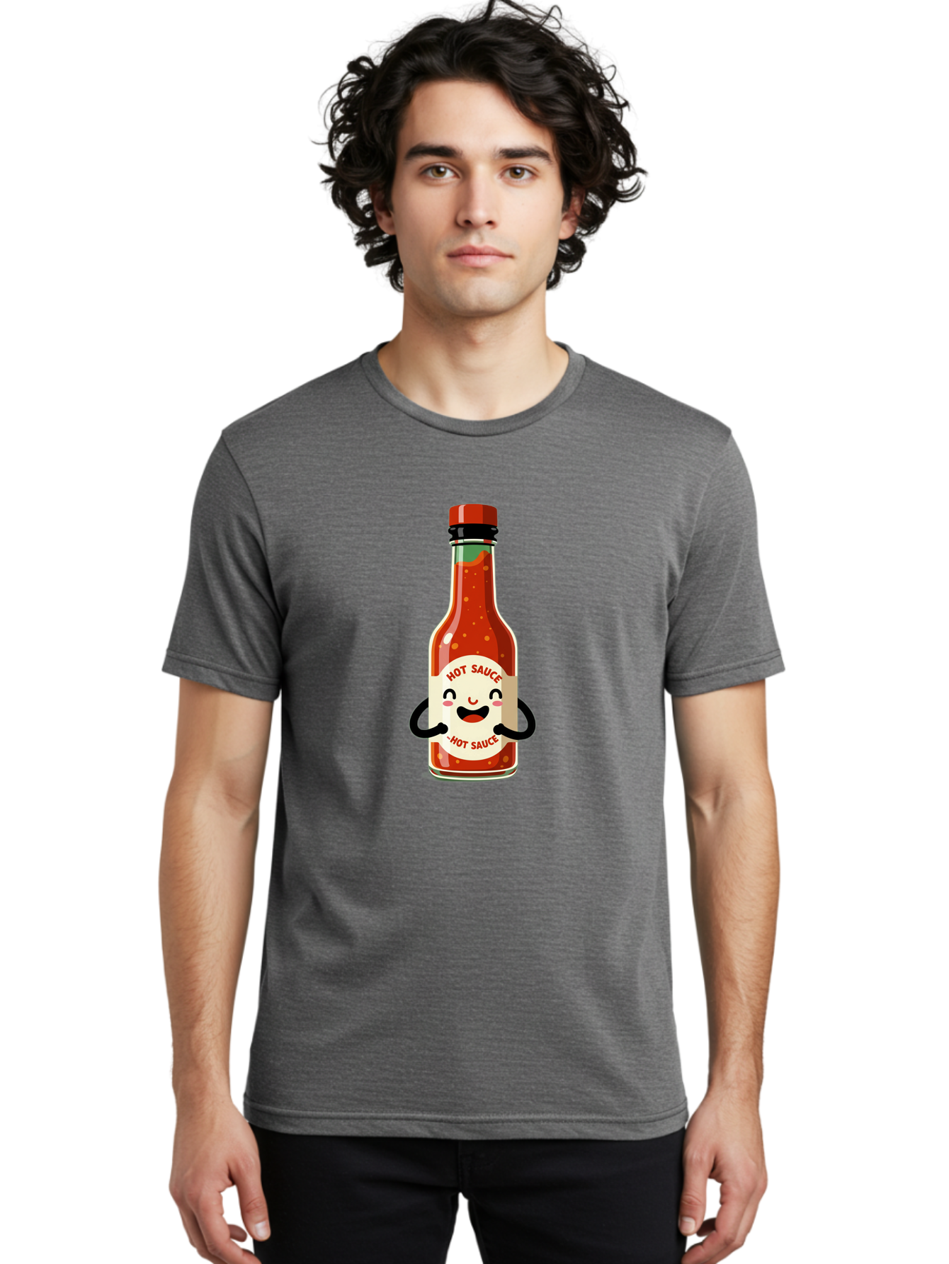 Hot-Sauce Men'S Graphic Tee, 100% Cotton, Comfortable Casual Summer Wear, Machine Washable, Hot Sauce Bottle With A Face, Cartoon Character, Condiment Packaging, Spicy Food, Kawaii Art Style, Playful Design, Sauce Container Baa836