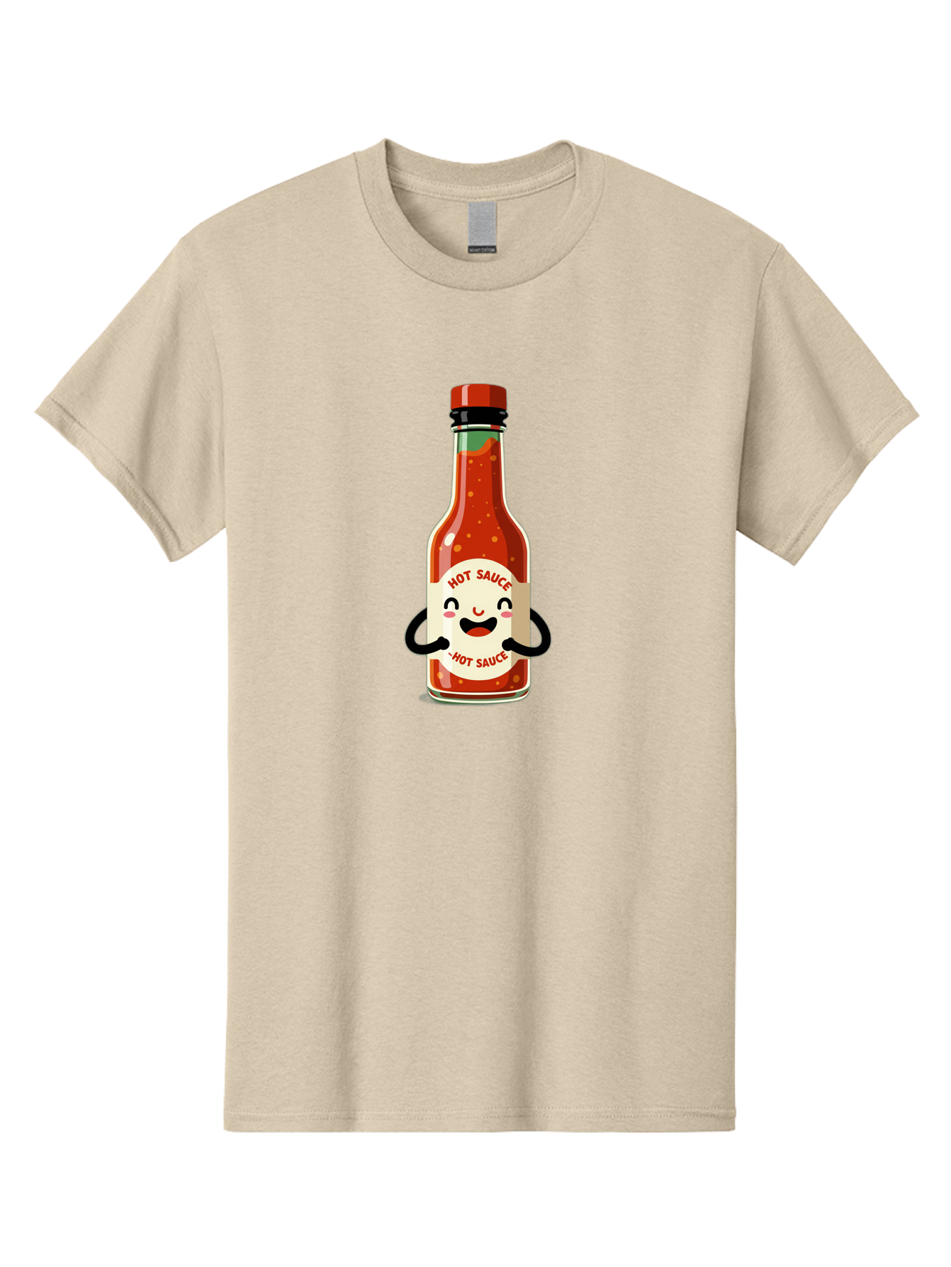 Hot-Sauce Men'S Graphic Tee, 100% Cotton, Comfortable Casual Summer Wear, Machine Washable, Hot Sauce Bottle With A Face, Cartoon Character, Condiment Packaging, Spicy Food, Kawaii Art Style, Playful Design, Sauce Container Baa836