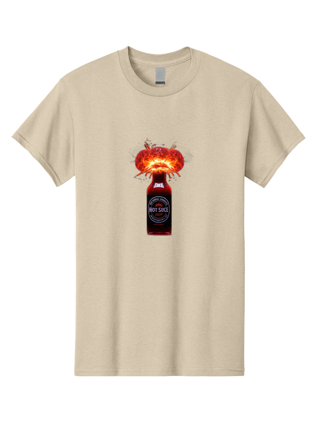 Hot-Suce-Sauce Men'S Graphic Tee, 100% Cotton, Comfortable Casual Summer Wear, Machine Washable, Hot Sauce Bottle, Exploding Sauce, Spicy Condiment, Chili Peppers, Fiery Flavor, Explosive Energy, Hot Sauce Enthusiast, Flavorful Kick, Baa837