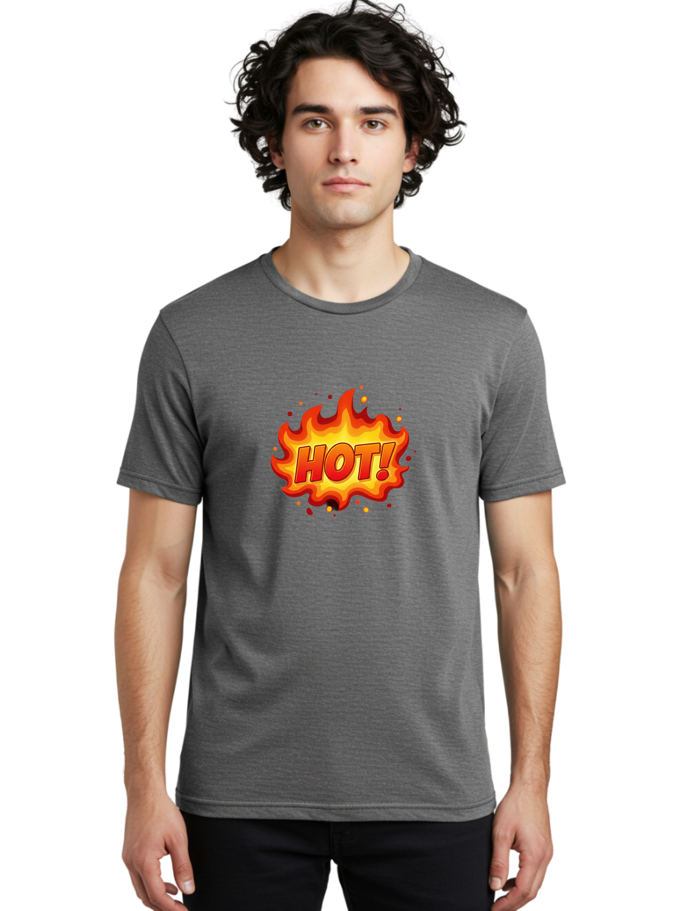 Hot Men'S Graphic Tee, 100% Cotton, Comfortable Casual Summer Wear, Machine Washable, Hot Sale, Flame Graphic, Attention Grabber, Promotional Material, Fiery Text, Bold Font, Red And Yellow Colors, Energetic Vibe, Sizzling Hot Deal Baa838