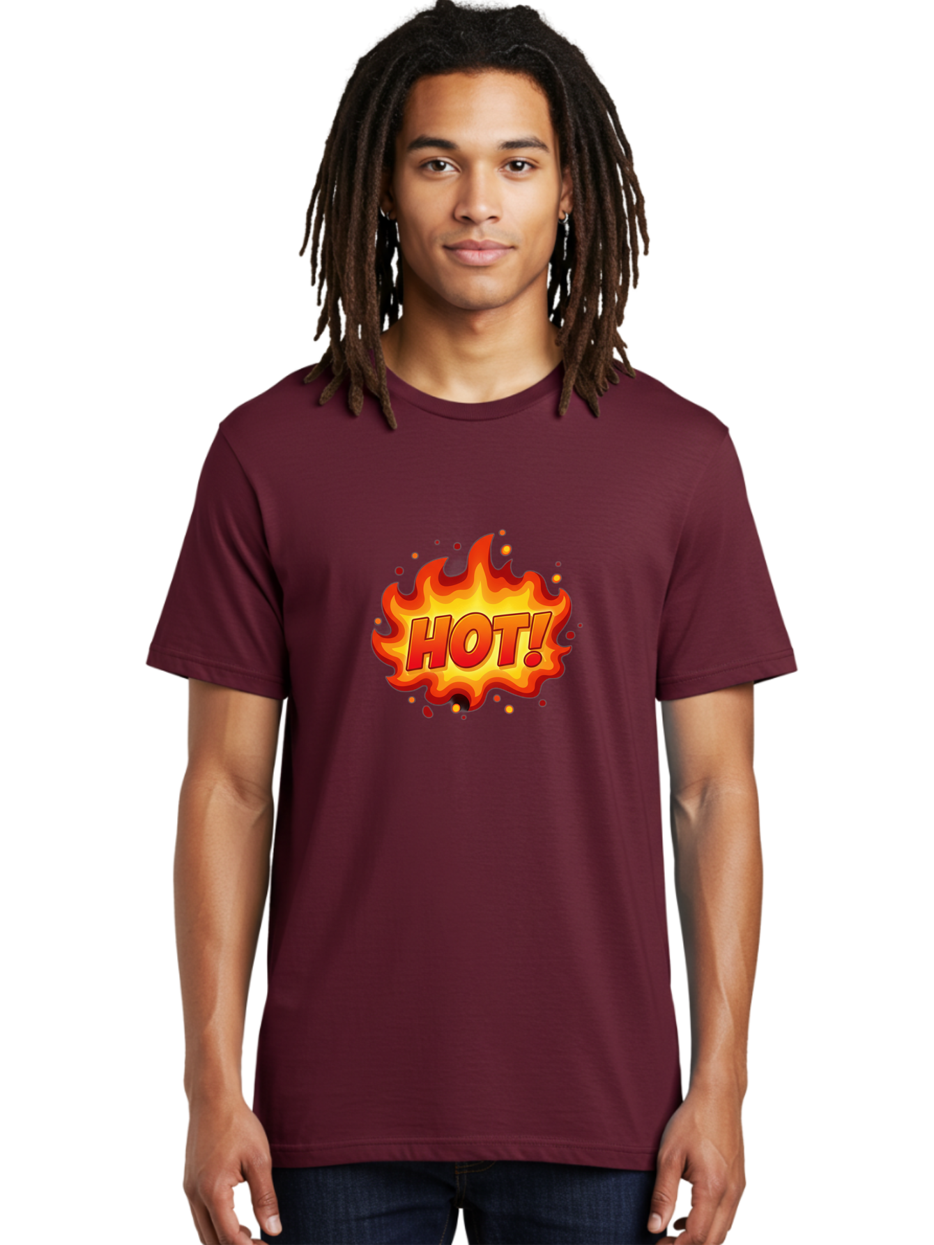 Hot Men'S Graphic Tee, 100% Cotton, Comfortable Casual Summer Wear, Machine Washable, Hot Sale, Flame Graphic, Attention Grabber, Promotional Material, Fiery Text, Bold Font, Red And Yellow Colors, Energetic Vibe, Sizzling Hot Deal Baa838
