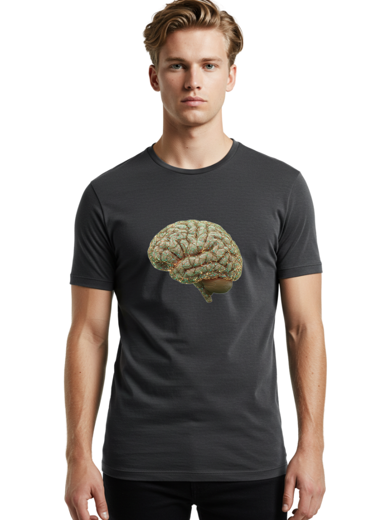 Human-Brain-1 Men'S Graphic Tee, 100% Cotton, Comfortable Casual Summer Wear, Machine Washable, Human Brain Anatomy, Neuroscience, Brain Structure, Cerebral Cortex, Neural Networks, Medical Illustration, Cognitive Function Baa839