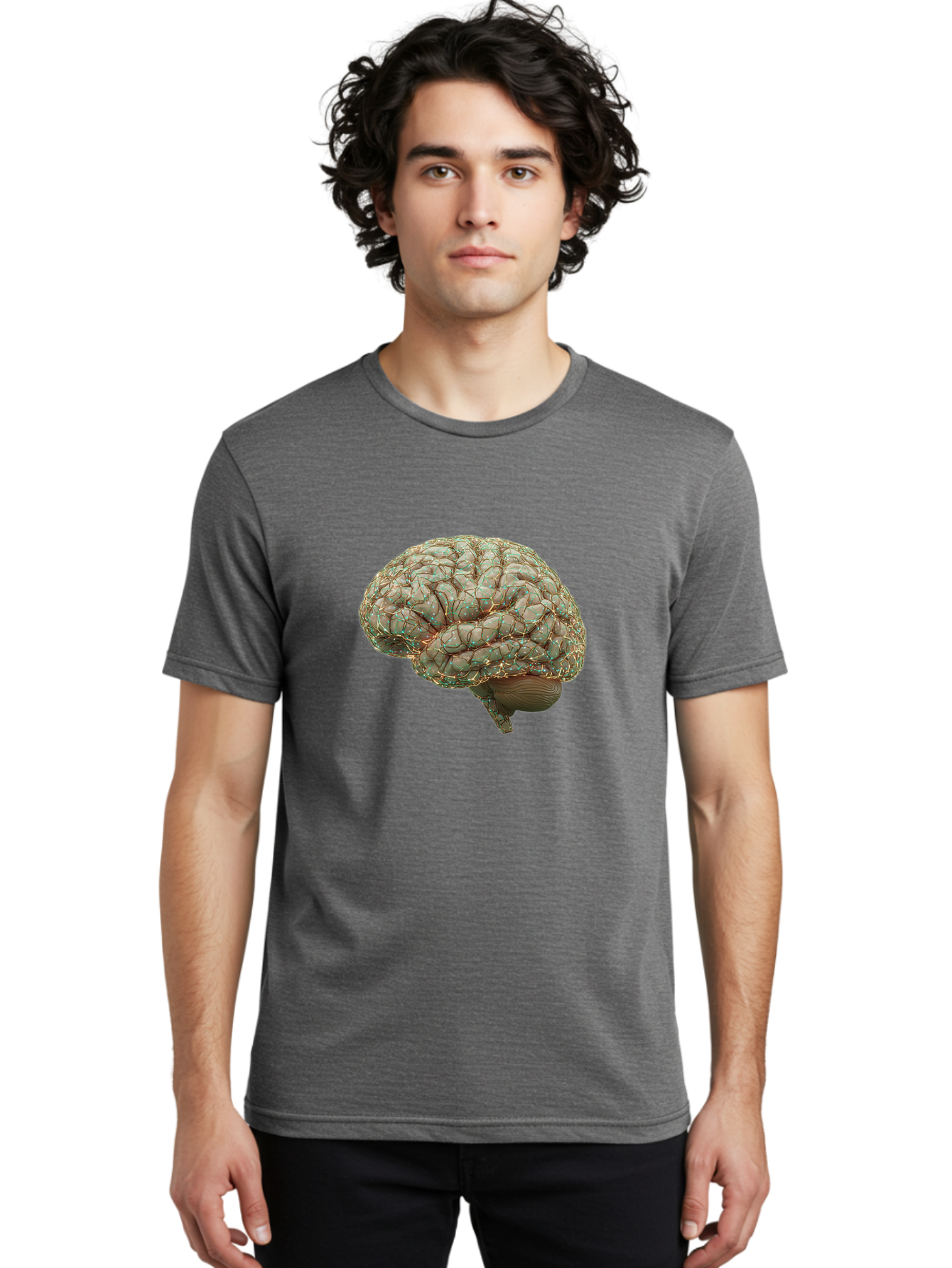 Human-Brain-1 Men'S Graphic Tee, 100% Cotton, Comfortable Casual Summer Wear, Machine Washable, Human Brain Anatomy, Neuroscience, Brain Structure, Cerebral Cortex, Neural Networks, Medical Illustration, Cognitive Function Baa839