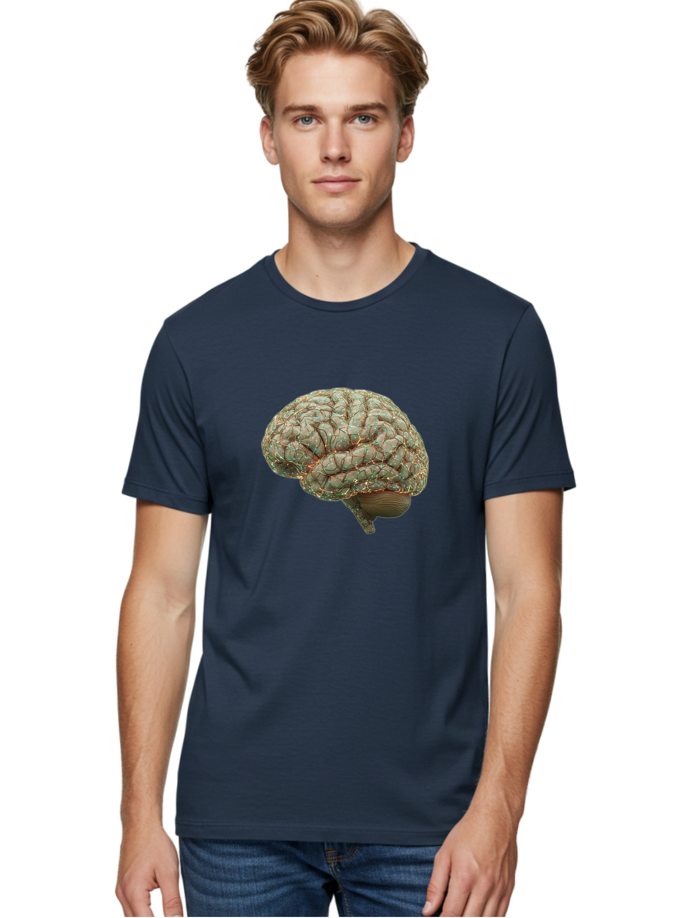 Human-Brain-1 Men'S Graphic Tee, 100% Cotton, Comfortable Casual Summer Wear, Machine Washable, Human Brain Anatomy, Neuroscience, Brain Structure, Cerebral Cortex, Neural Networks, Medical Illustration, Cognitive Function Baa839