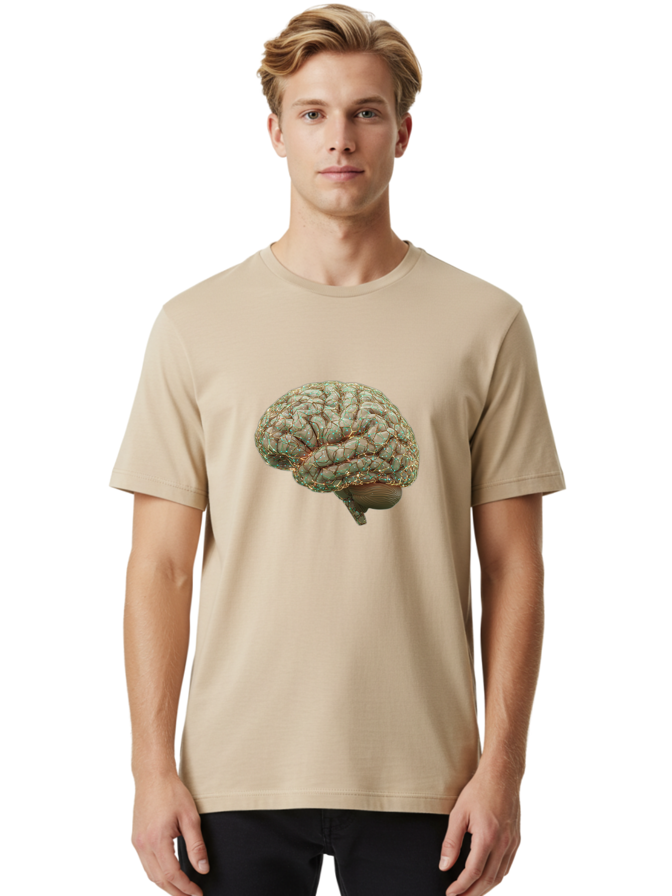 Human-Brain-1 Men'S Graphic Tee, 100% Cotton, Comfortable Casual Summer Wear, Machine Washable, Human Brain Anatomy, Neuroscience, Brain Structure, Cerebral Cortex, Neural Networks, Medical Illustration, Cognitive Function Baa839