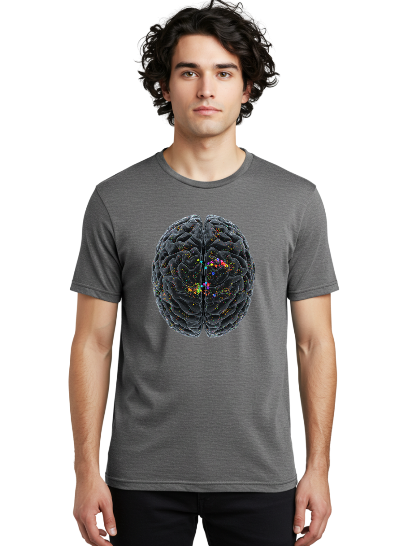 Human-Brain-2 Men'S Graphic Tee, 100% Cotton, Comfortable Casual Summer Wear, Machine Washable, Human Brain Anatomy, Neural Connections, Brain Function, Neuroscience, Cognitive Processes, Colorful Neurons, Synapses, Brain Activity, Baa840