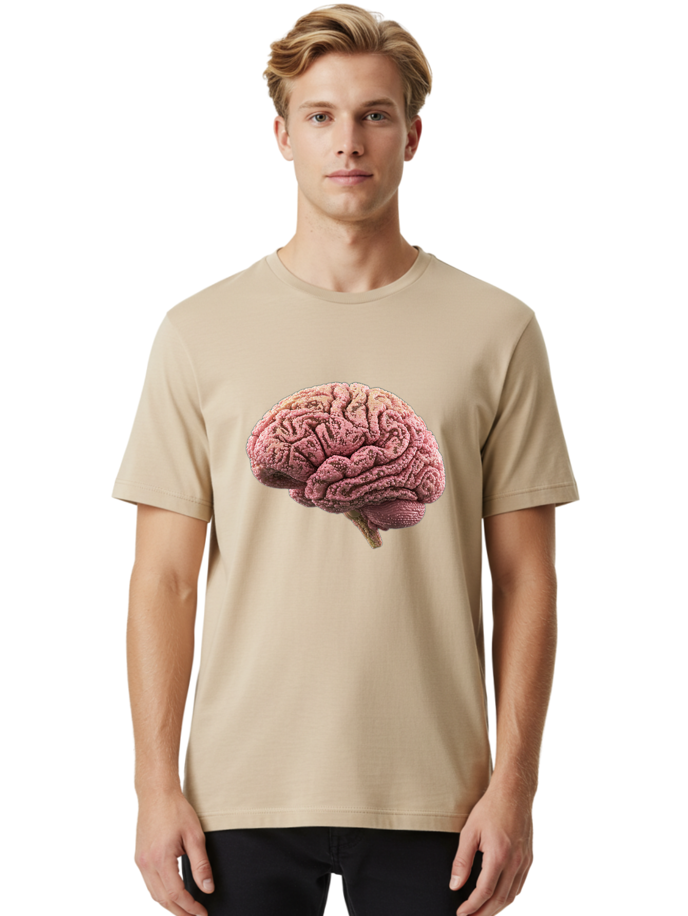 Human-Brain-5 Men'S Graphic Tee, 100% Cotton, Comfortable Casual Summer Wear, Machine Washable, Human Brain Anatomy, Brain Structure, Cerebral Cortex, Neuroscience, Cognitive Function, Medical Illustration, Brain Scan Baa843