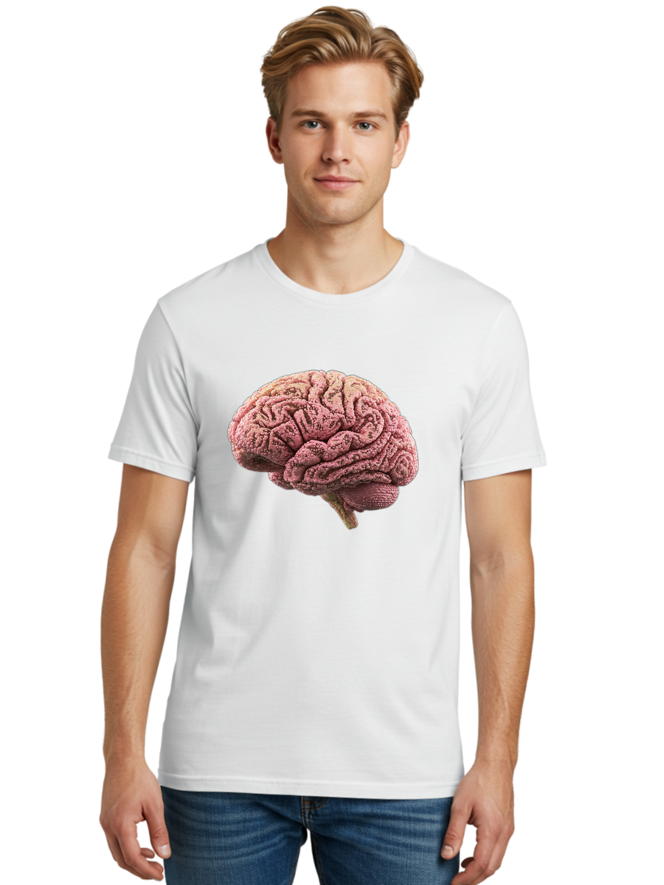 Human-Brain-5 Men'S Graphic Tee, 100% Cotton, Comfortable Casual Summer Wear, Machine Washable, Human Brain Anatomy, Brain Structure, Cerebral Cortex, Neuroscience, Cognitive Function, Medical Illustration, Brain Scan Baa843