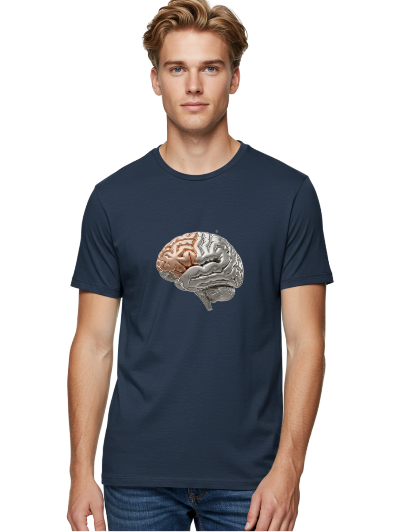 Human-Brain-6 Men'S Graphic Tee, 100% Cotton, Comfortable Casual Summer Wear, Machine Washable, Human Brain, Neuroscience, Cognitive Function, Brain Structure, Anatomy, Medical Illustration, Brain Scan, Neurological Study, Cognitive Psychology Baa844