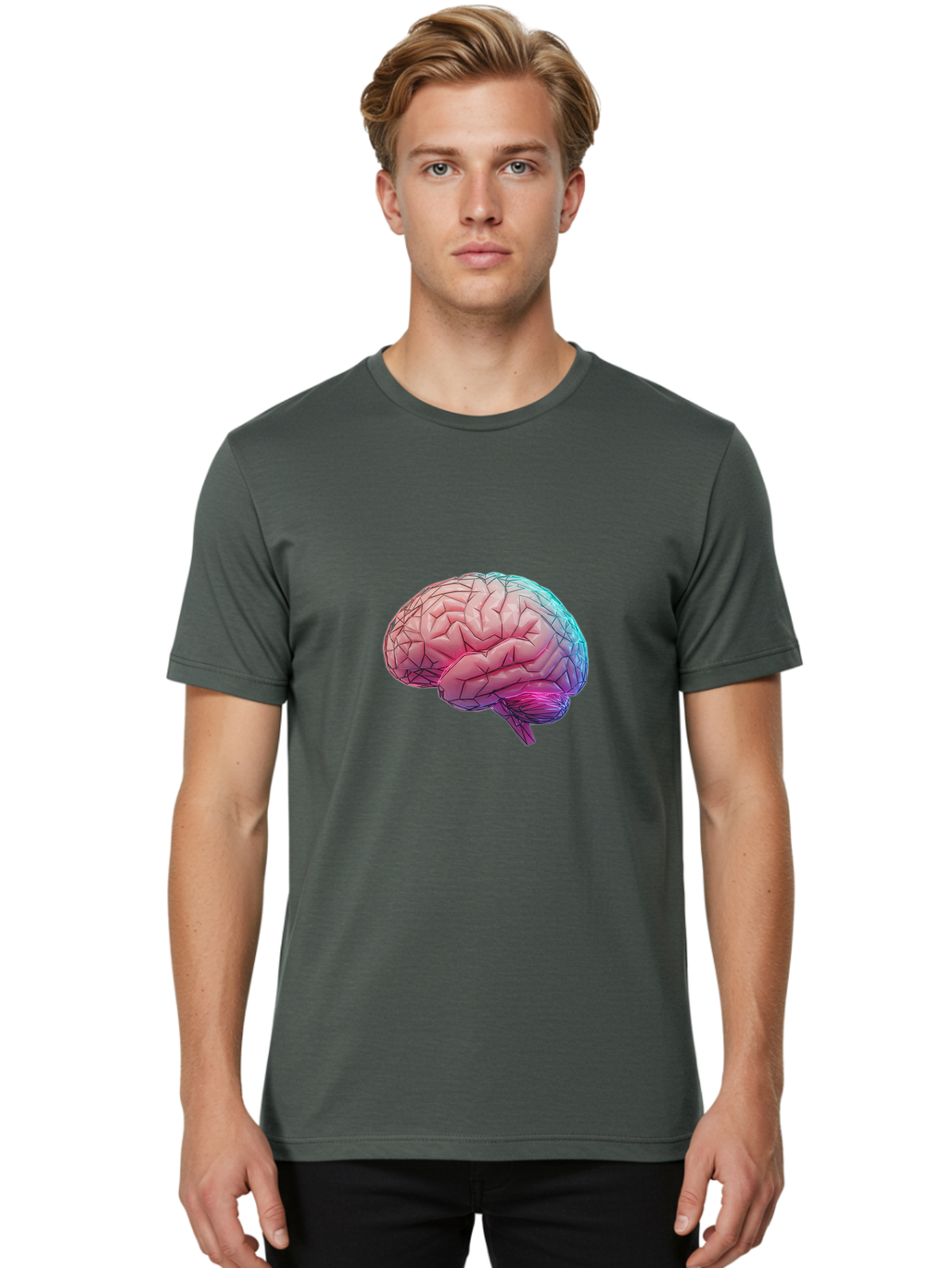Human-Brain-7 Men'S Graphic Tee, 100% Cotton, Comfortable Casual Summer Wear, Machine Washable, Human Brain Illustration, Brain Anatomy, Neuroscience, Cognitive Function, Detailed Rendering, Colorful Brain, 3D Model, Medical Art, Baa845