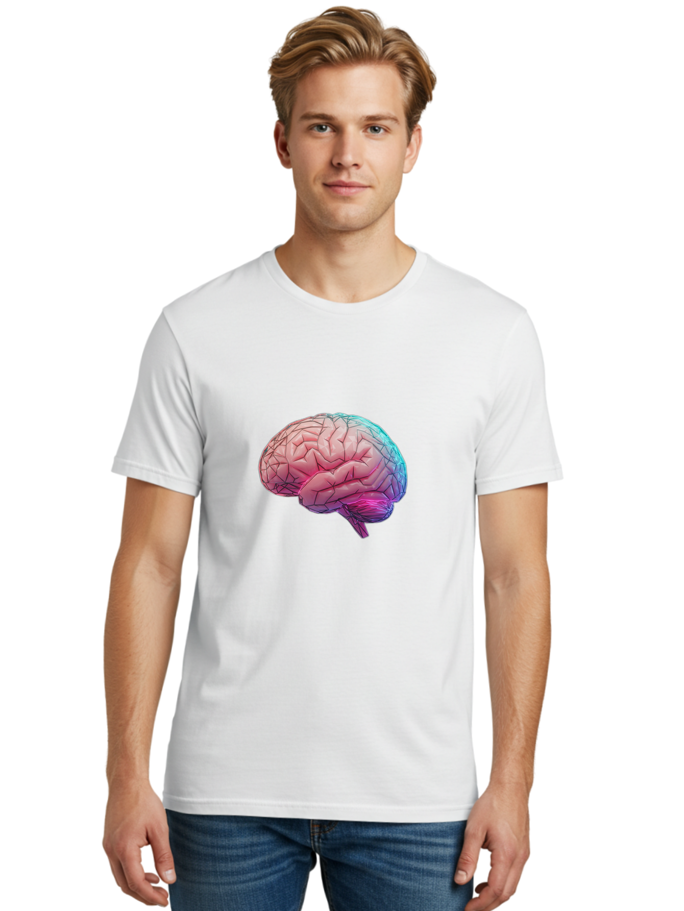 Human-Brain-7 Men'S Graphic Tee, 100% Cotton, Comfortable Casual Summer Wear, Machine Washable, Human Brain Illustration, Brain Anatomy, Neuroscience, Cognitive Function, Detailed Rendering, Colorful Brain, 3D Model, Medical Art, Baa845