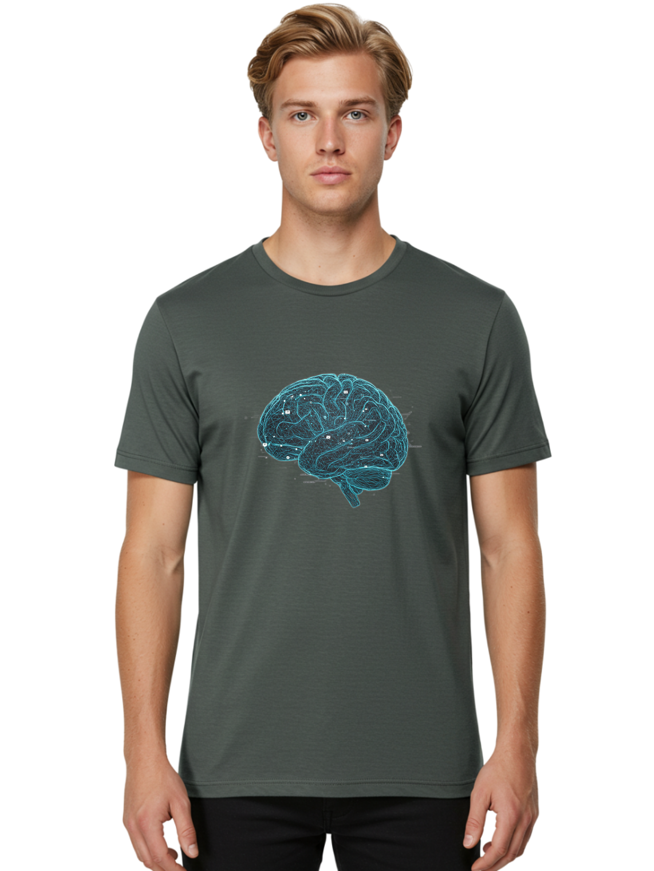 Human-Brain-Circuitry Men'S Graphic Tee, 100% Cotton, Comfortable Casual Summer Wear, Machine Washable, Human Brain, Neural Connections, Circuitry, Brain Function, Neuroscience, Cognitive Thinking, Artificial Intelligence, Futuristic, Baa848