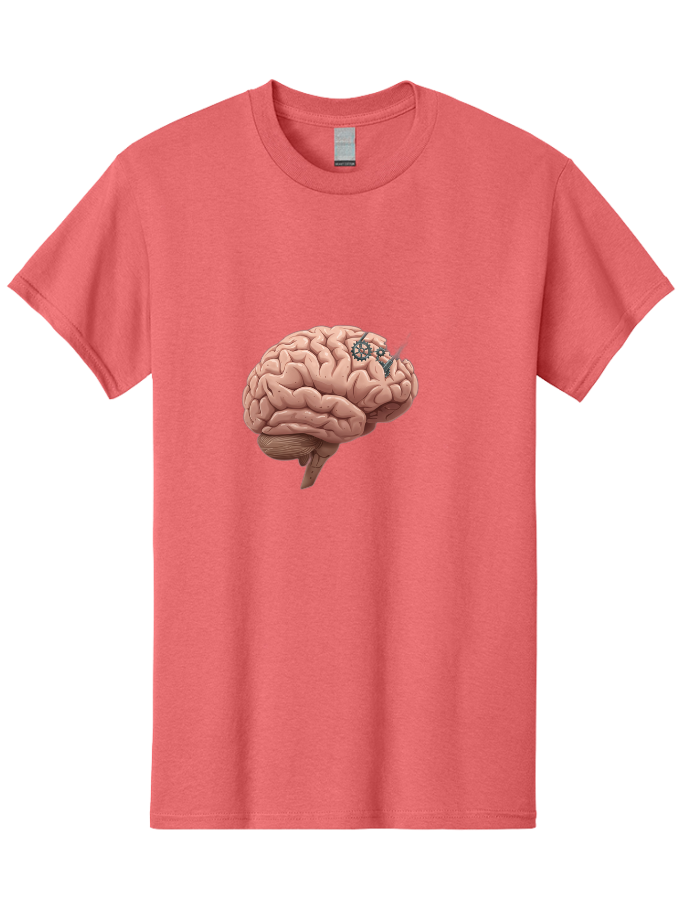 Human-Brain-With-Gears Men'S Graphic Tee, 100% Cotton, Comfortable Casual Summer Wear, Machine Washable, Human Brain, Cognitive Function, Mechanical Gears, Neural Connections, Thinking Process, Innovative Ideas, Brain Activity, Baa849