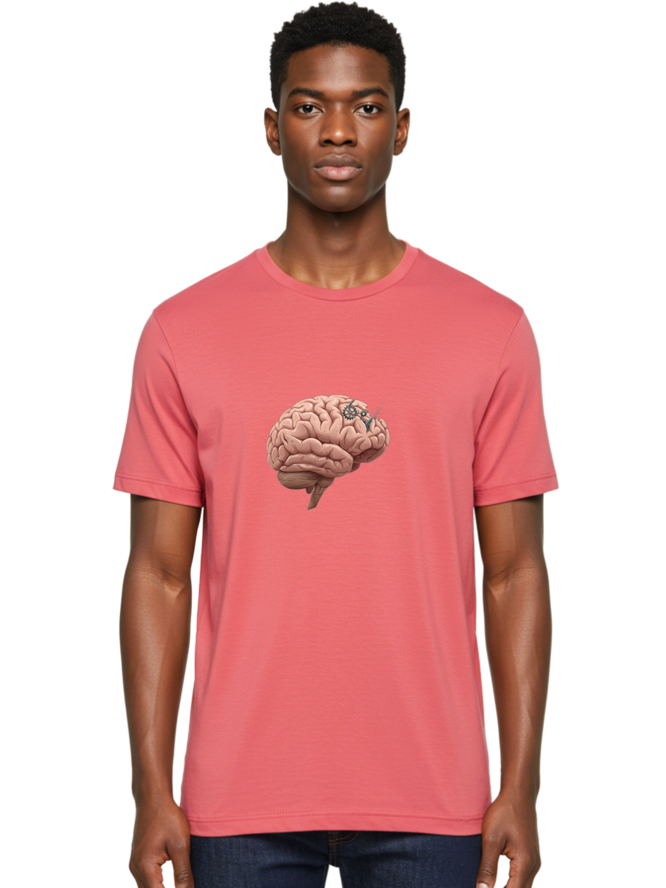 Human-Brain-With-Gears Men'S Graphic Tee, 100% Cotton, Comfortable Casual Summer Wear, Machine Washable, Human Brain, Cognitive Function, Mechanical Gears, Neural Connections, Thinking Process, Innovative Ideas, Brain Activity, Baa849