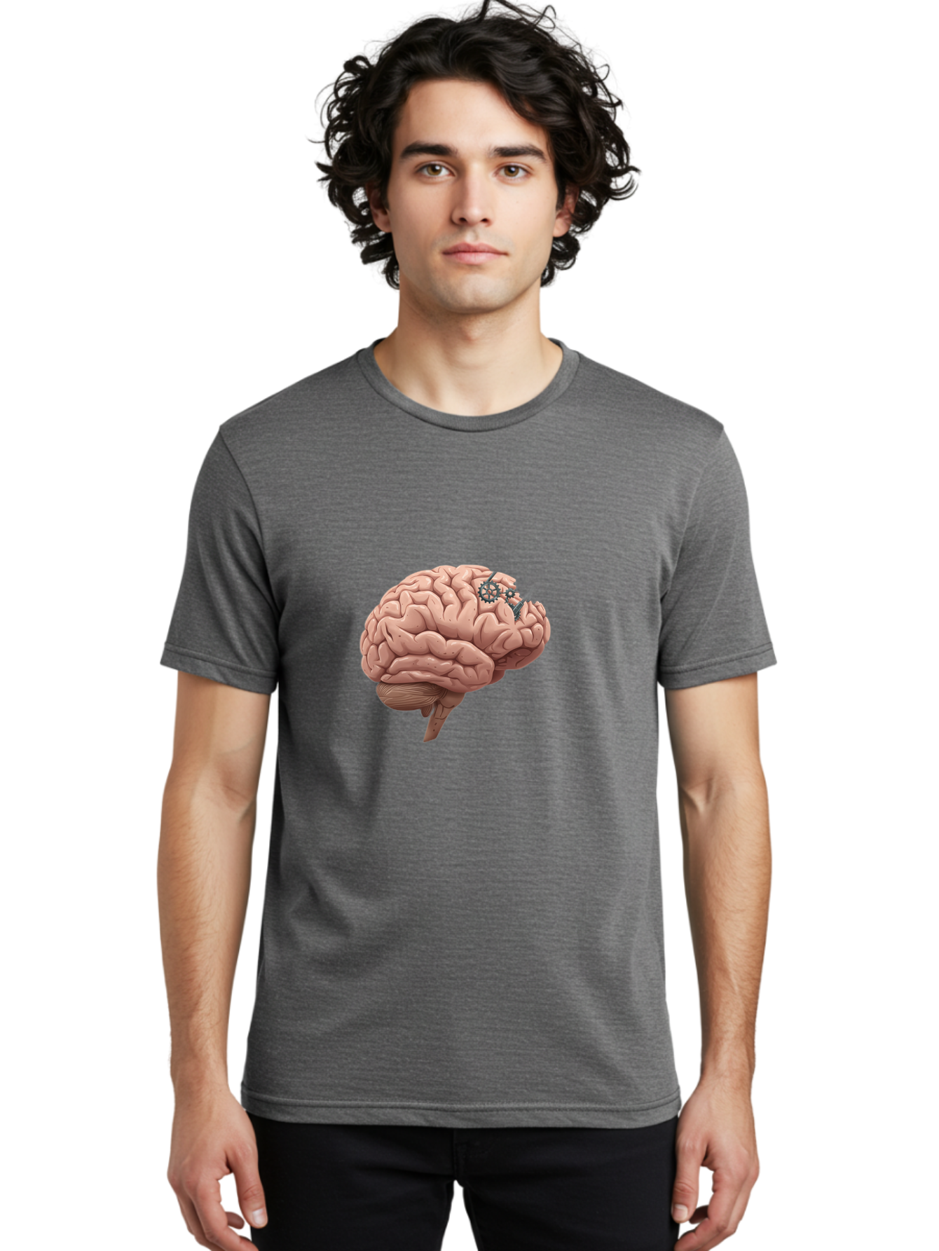 Human-Brain-With-Gears Men'S Graphic Tee, 100% Cotton, Comfortable Casual Summer Wear, Machine Washable, Human Brain, Cognitive Function, Mechanical Gears, Neural Connections, Thinking Process, Innovative Ideas, Brain Activity, Baa849