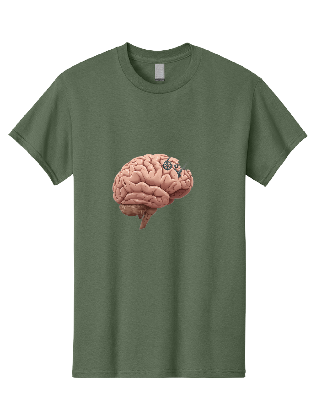 Human-Brain-With-Gears Men'S Graphic Tee, 100% Cotton, Comfortable Casual Summer Wear, Machine Washable, Human Brain, Cognitive Function, Mechanical Gears, Neural Connections, Thinking Process, Innovative Ideas, Brain Activity, Baa849