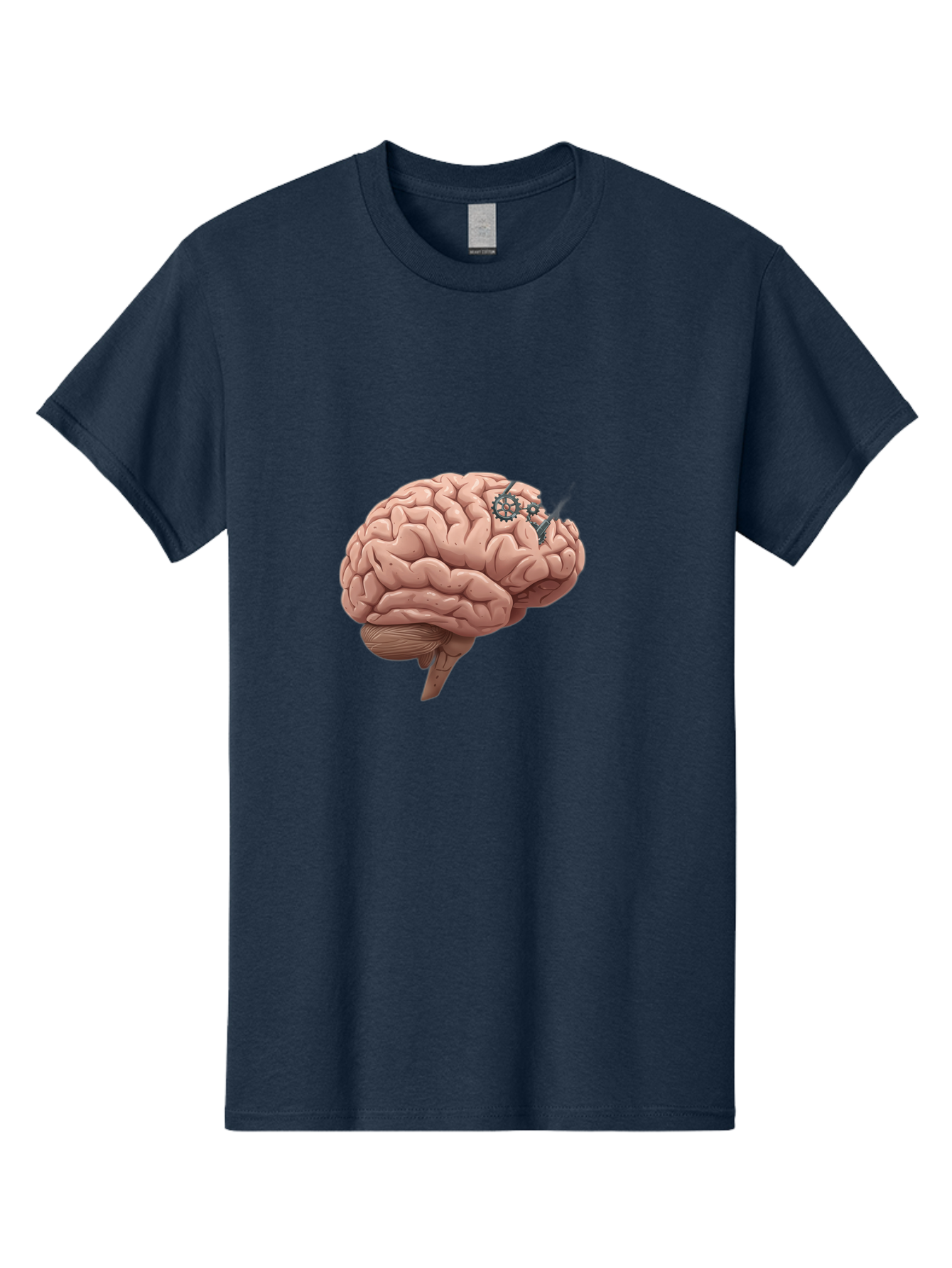Human-Brain-With-Gears Men'S Graphic Tee, 100% Cotton, Comfortable Casual Summer Wear, Machine Washable, Human Brain, Cognitive Function, Mechanical Gears, Neural Connections, Thinking Process, Innovative Ideas, Brain Activity, Baa849