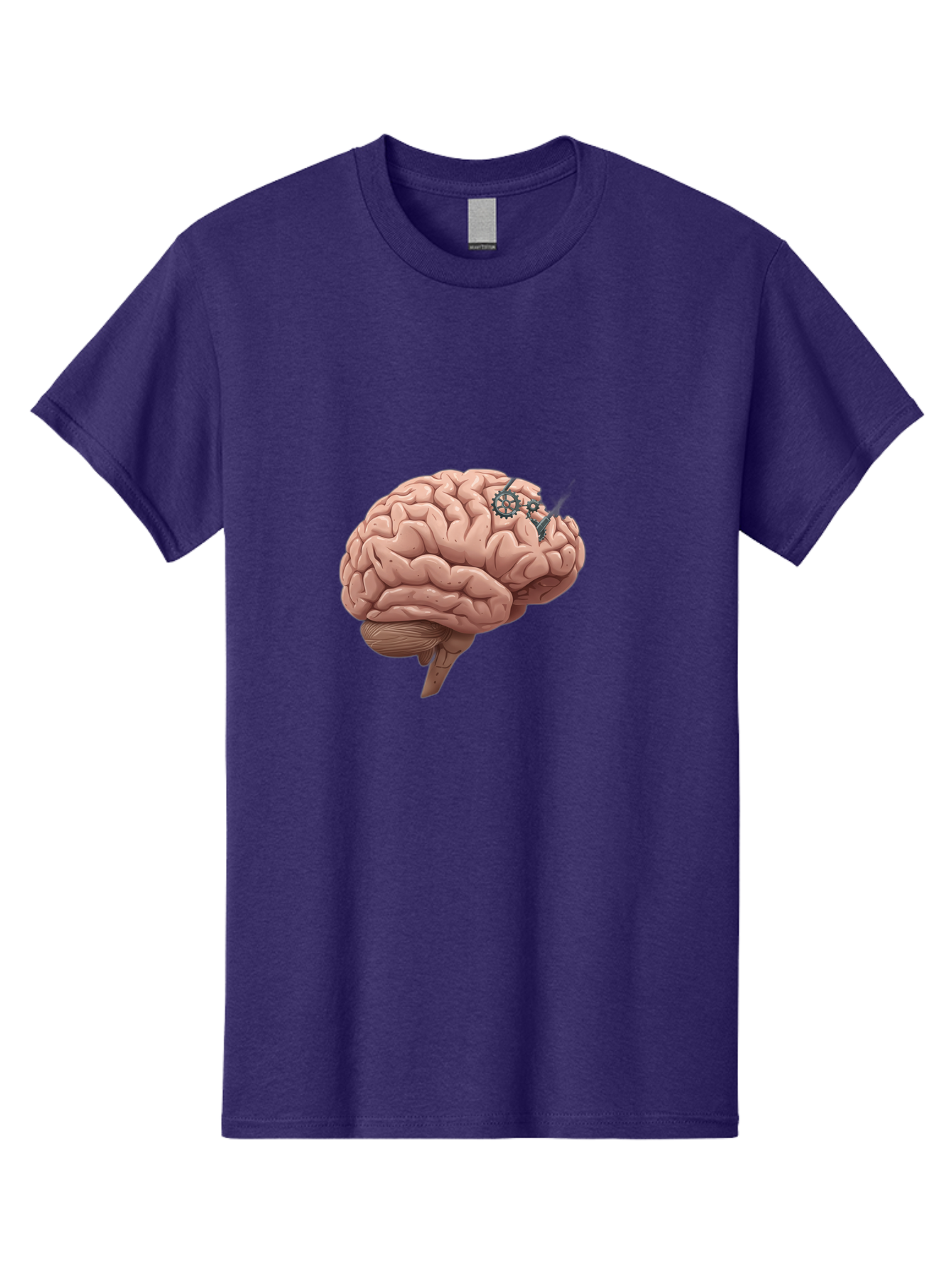 Human-Brain-With-Gears Men'S Graphic Tee, 100% Cotton, Comfortable Casual Summer Wear, Machine Washable, Human Brain, Cognitive Function, Mechanical Gears, Neural Connections, Thinking Process, Innovative Ideas, Brain Activity, Baa849