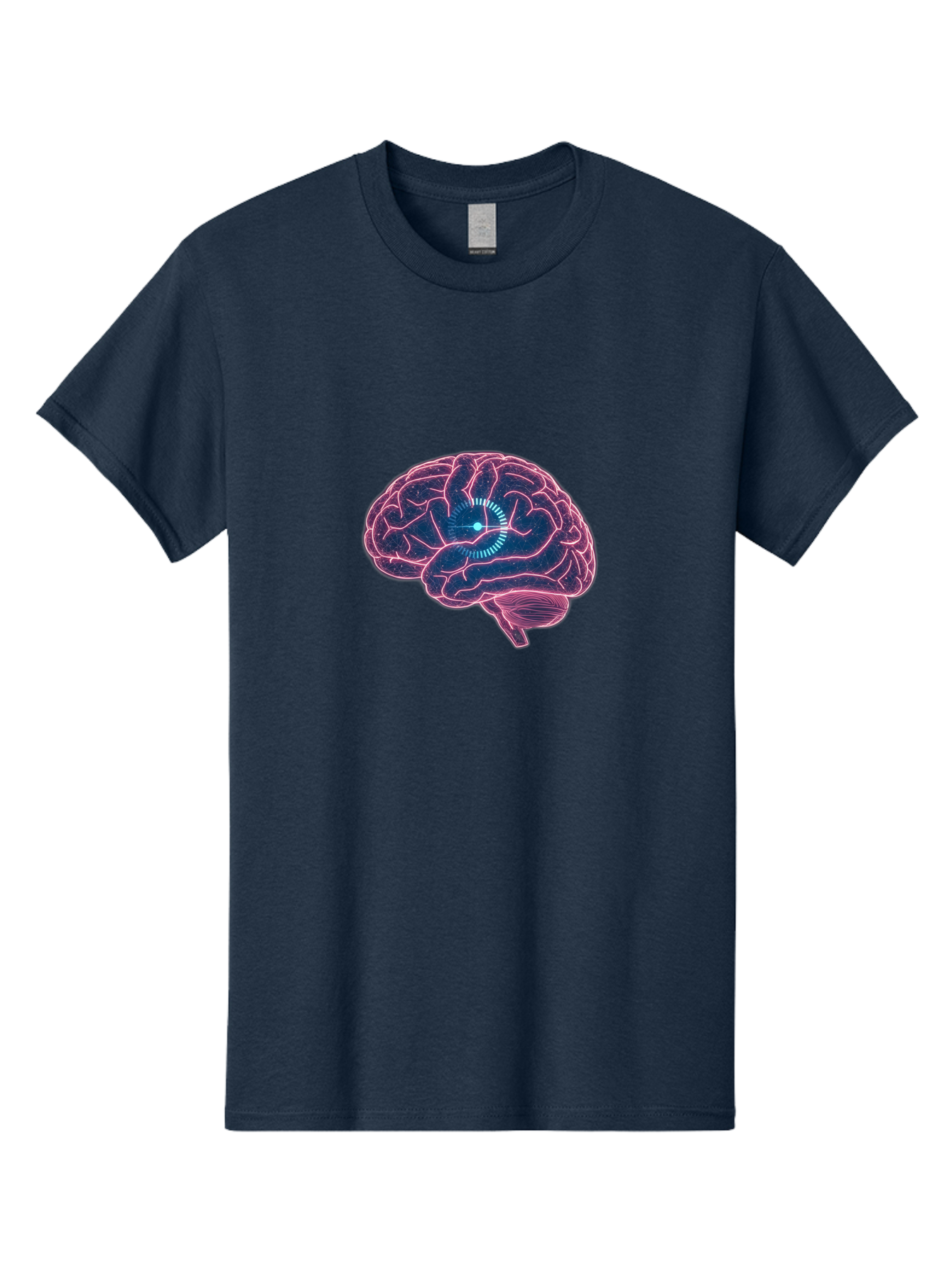 Human-Brain Men'S Graphic Tee, 100% Cotton, Comfortable Casual Summer Wear, Machine Washable, Human Brain, Cognitive Function, Neuroscience, Brain Function, Thought Process, Intelligence, Pink Outline, Blue Glow, Concentrated Thought Baa850
