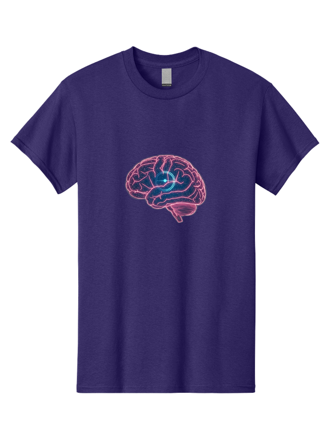 Human-Brain Men'S Graphic Tee, 100% Cotton, Comfortable Casual Summer Wear, Machine Washable, Human Brain, Cognitive Function, Neuroscience, Brain Function, Thought Process, Intelligence, Pink Outline, Blue Glow, Concentrated Thought Baa850
