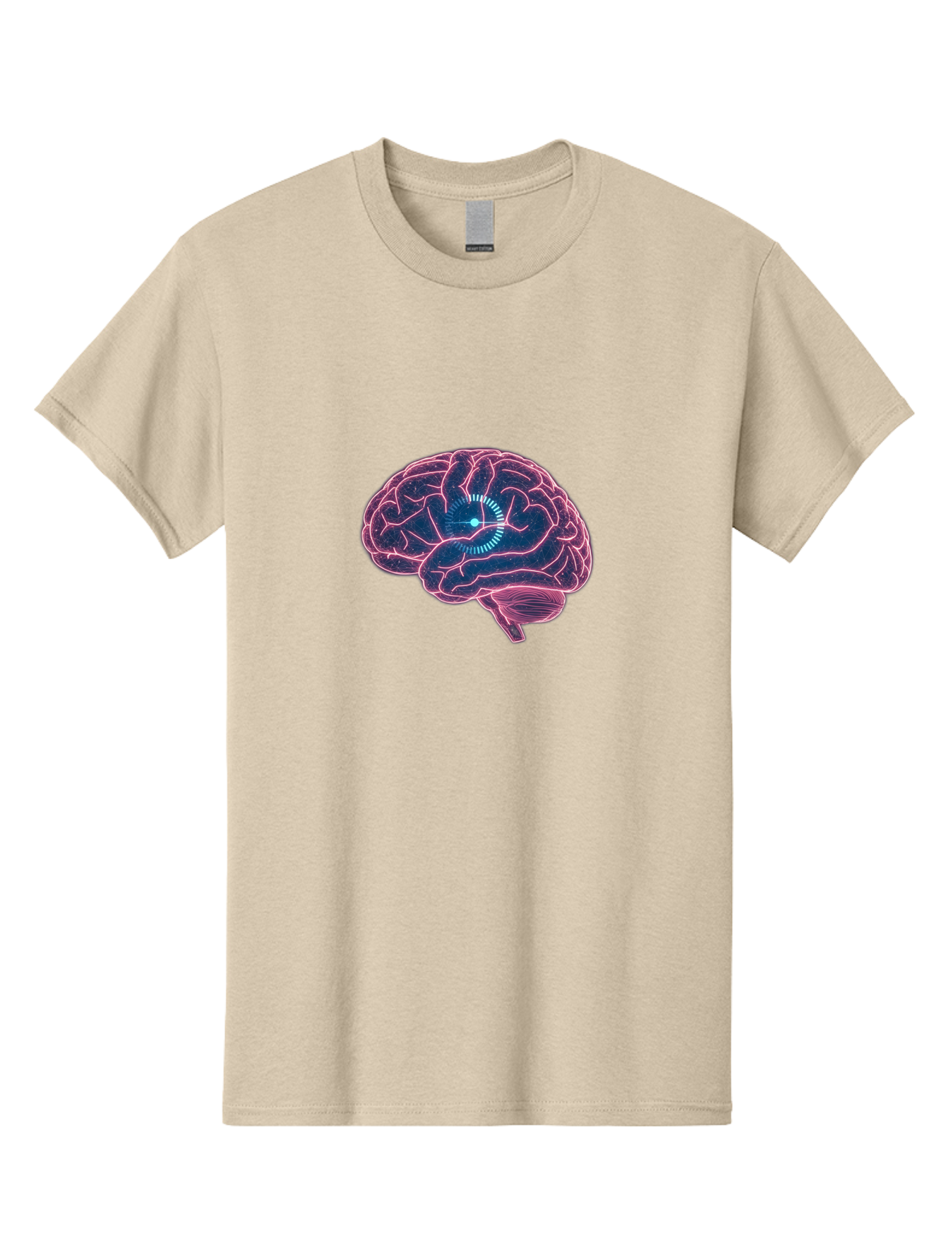 Human-Brain Men'S Graphic Tee, 100% Cotton, Comfortable Casual Summer Wear, Machine Washable, Human Brain, Cognitive Function, Neuroscience, Brain Function, Thought Process, Intelligence, Pink Outline, Blue Glow, Concentrated Thought Baa850