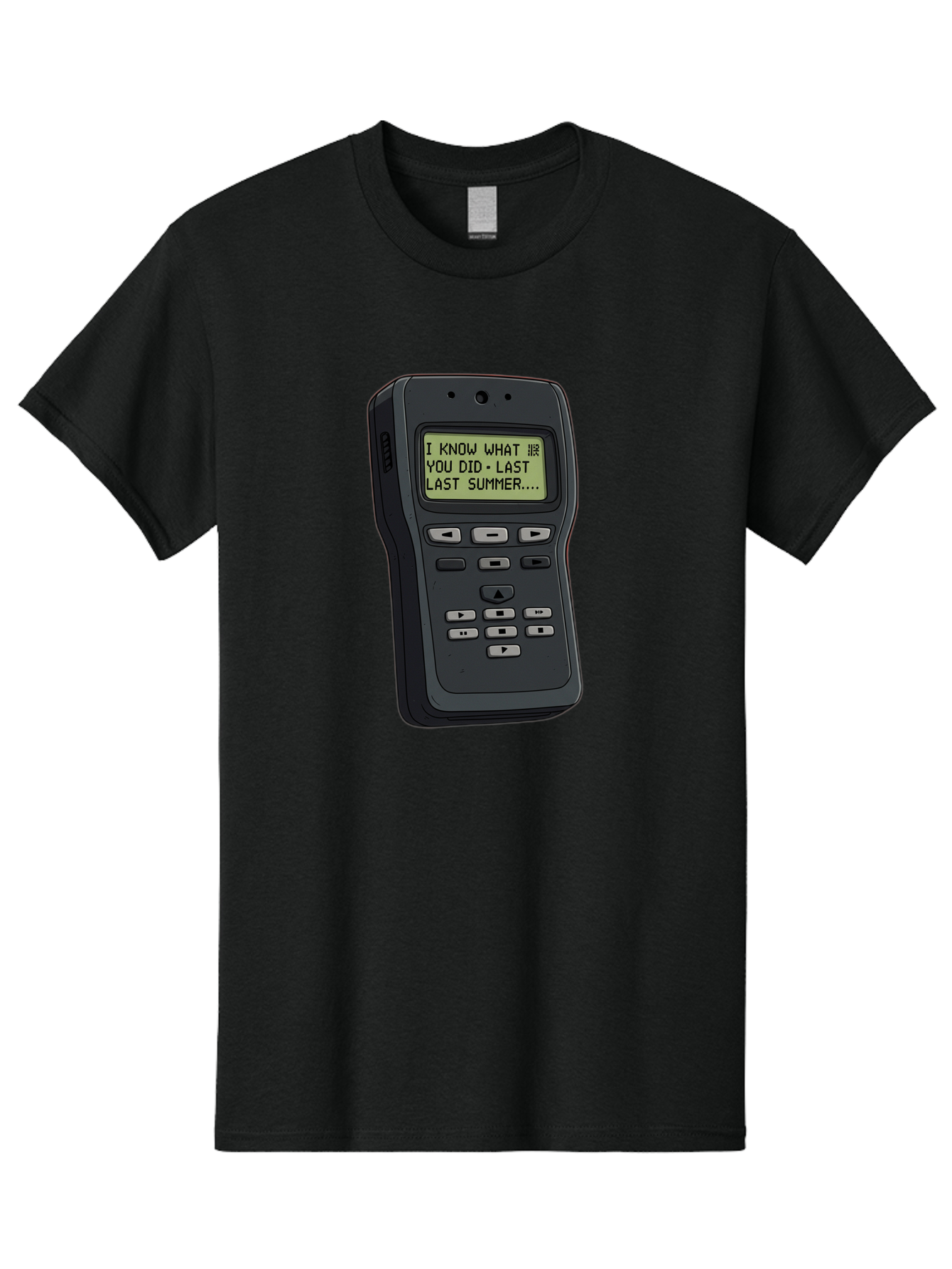 I-Know-What-You-Did-Last-Summer-Pager Men'S Graphic Tee, 100% Cotton, Comfortable Casual Summer Wear, Machine Washable, Black Digital Answering Machine, Ominous Message, Horror Theme, Retro Tech, Spooky Atmosphere, Baa853