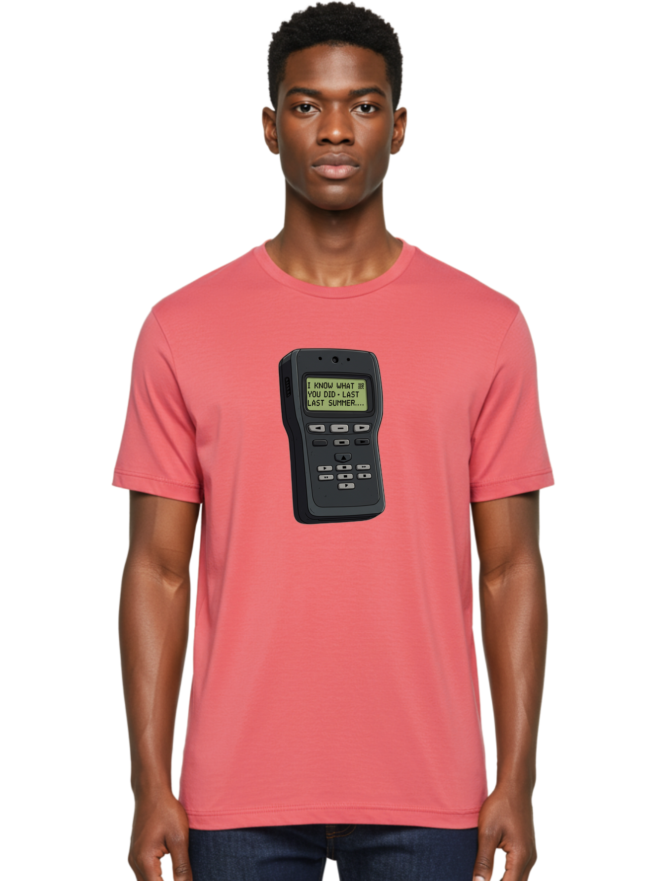 I-Know-What-You-Did-Last-Summer-Pager Men'S Graphic Tee, 100% Cotton, Comfortable Casual Summer Wear, Machine Washable, Black Digital Answering Machine, Ominous Message, Horror Theme, Retro Tech, Spooky Atmosphere, Baa853