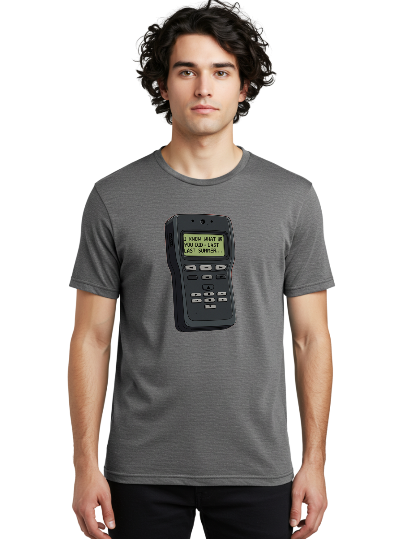 I-Know-What-You-Did-Last-Summer-Pager Men'S Graphic Tee, 100% Cotton, Comfortable Casual Summer Wear, Machine Washable, Black Digital Answering Machine, Ominous Message, Horror Theme, Retro Tech, Spooky Atmosphere, Baa853