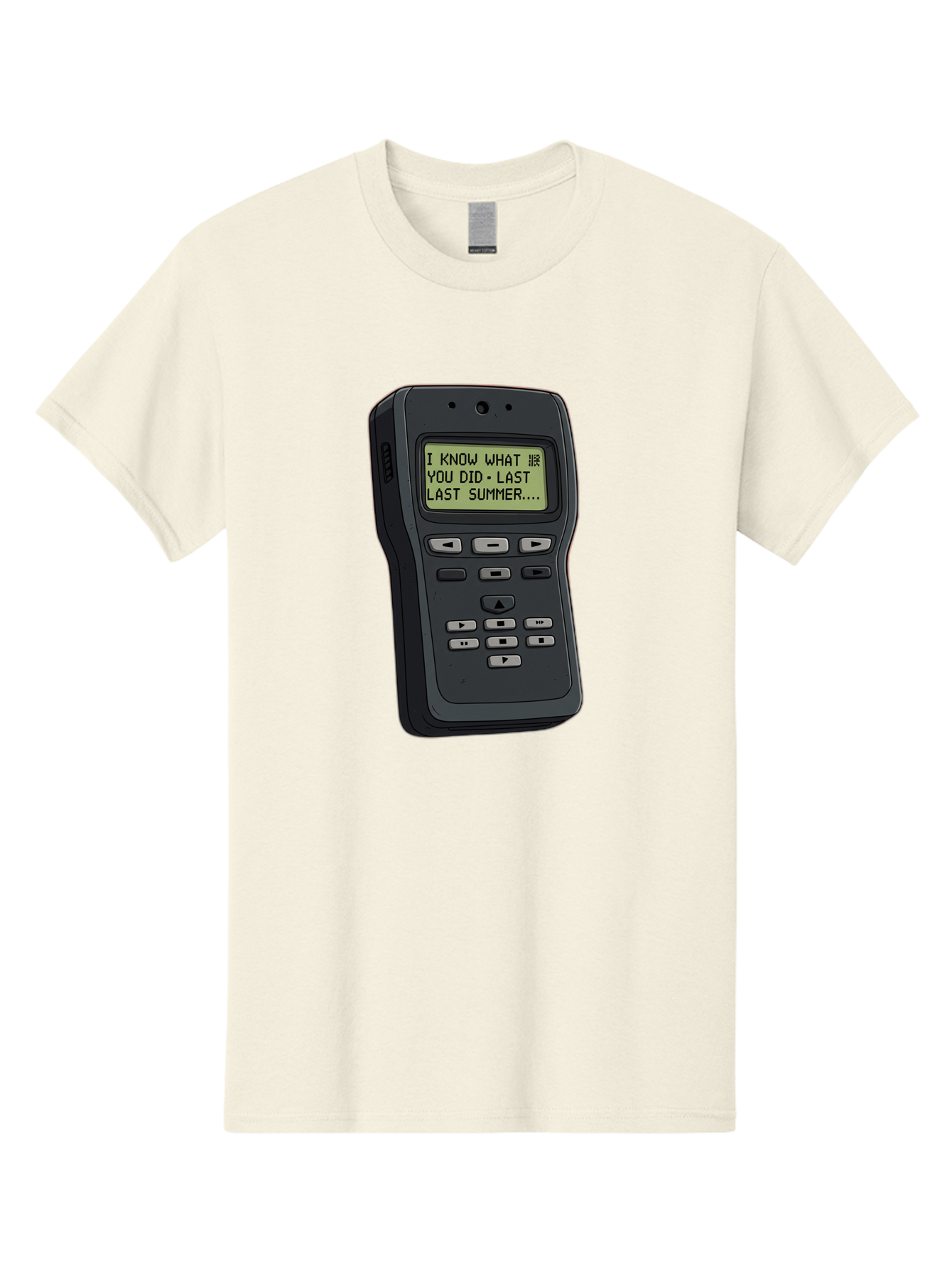 I-Know-What-You-Did-Last-Summer-Pager Men'S Graphic Tee, 100% Cotton, Comfortable Casual Summer Wear, Machine Washable, Black Digital Answering Machine, Ominous Message, Horror Theme, Retro Tech, Spooky Atmosphere, Baa853