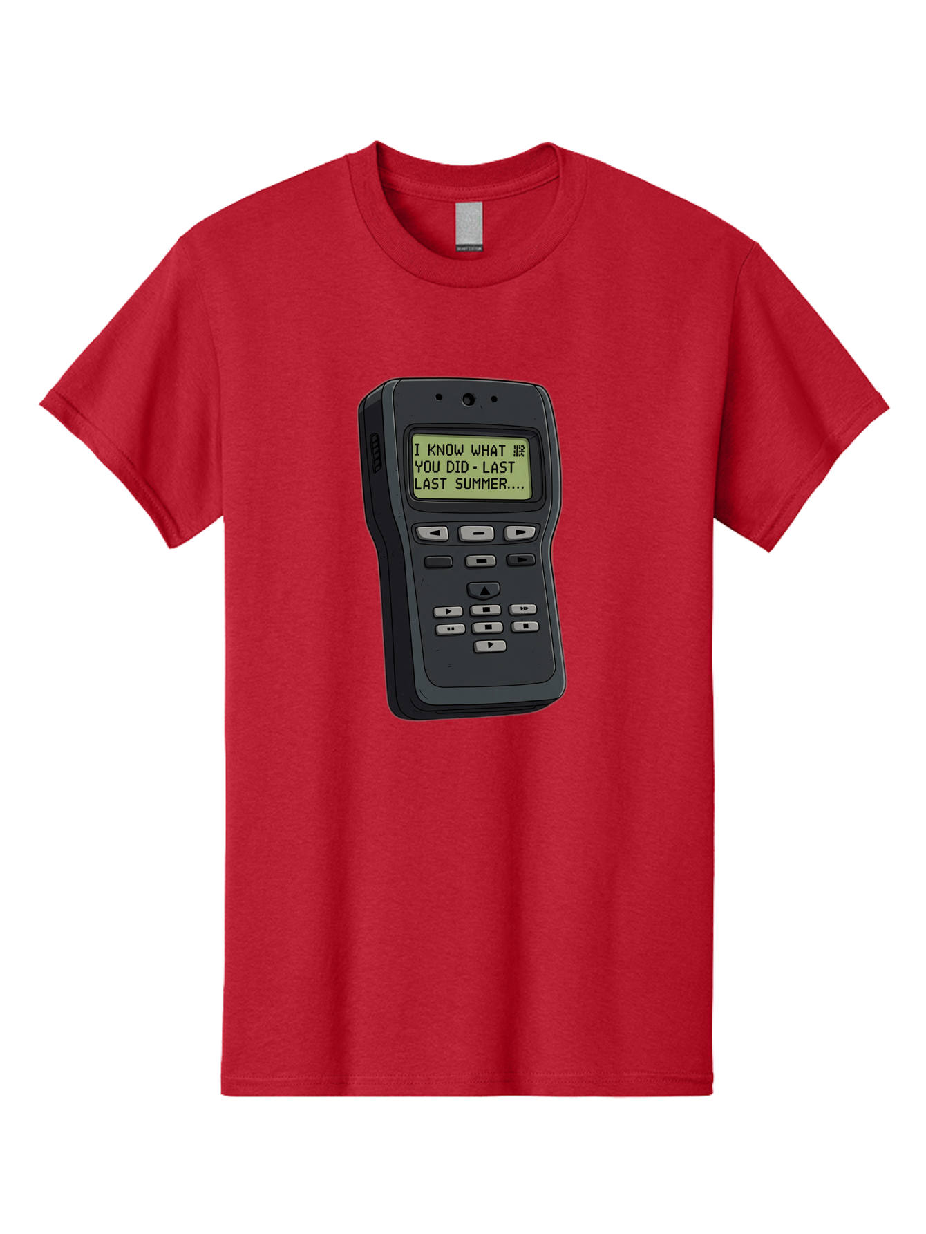 I-Know-What-You-Did-Last-Summer-Pager Men'S Graphic Tee, 100% Cotton, Comfortable Casual Summer Wear, Machine Washable, Black Digital Answering Machine, Ominous Message, Horror Theme, Retro Tech, Spooky Atmosphere, Baa853