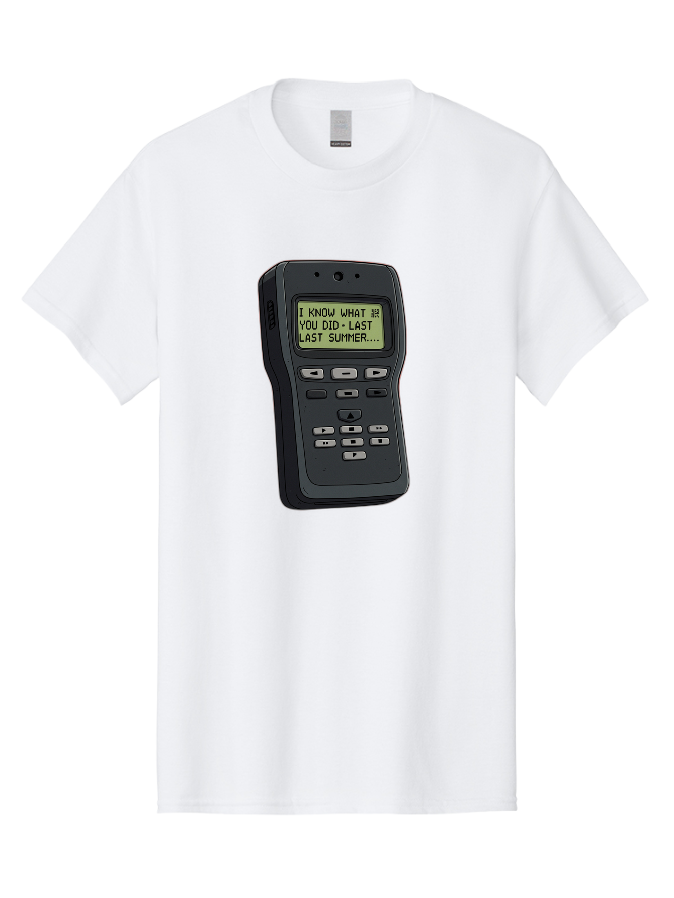I-Know-What-You-Did-Last-Summer-Pager Men'S Graphic Tee, 100% Cotton, Comfortable Casual Summer Wear, Machine Washable, Black Digital Answering Machine, Ominous Message, Horror Theme, Retro Tech, Spooky Atmosphere, Baa853