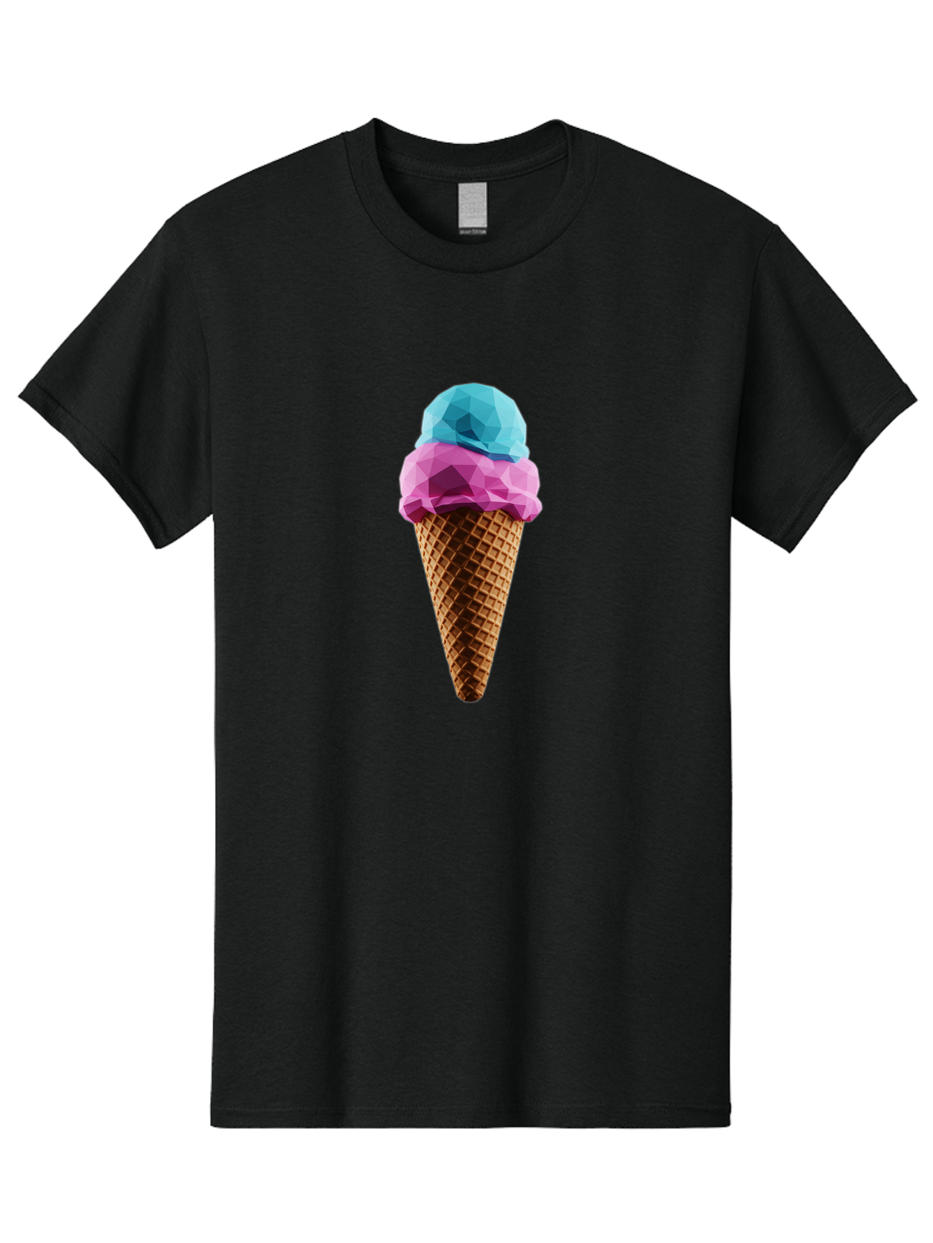 Ice-Cream-Cone-1 Men'S Graphic Tee, 100% Cotton, Comfortable Casual Summer Wear, Machine Washable, Ice Cream, Two Scoops, Pink And Blue, Waffle Cone, Low Poly, Geometric Style, Sweet Treat, Summer Dessert, Cool Colors, Art Illustration Baa854