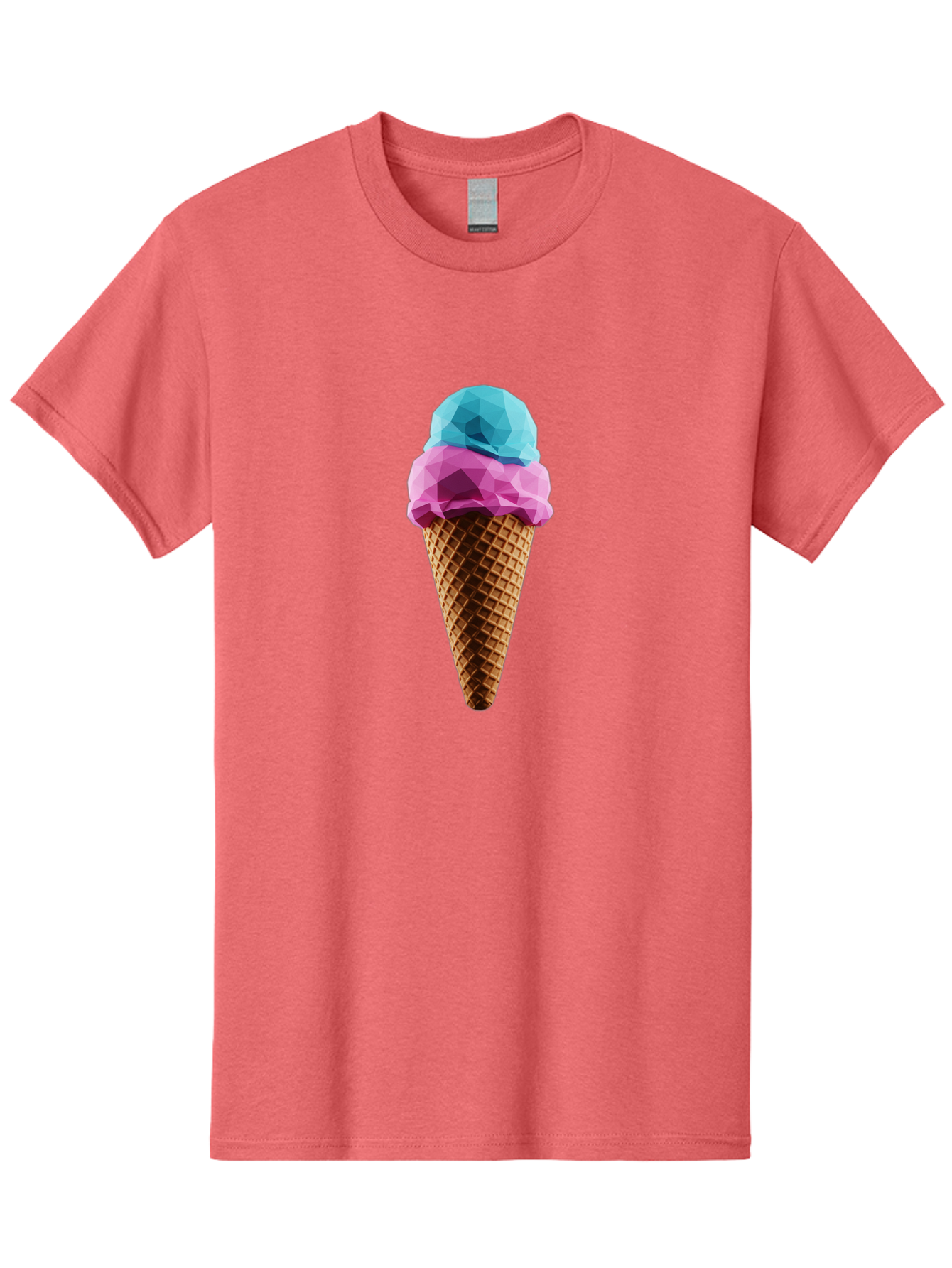 Ice-Cream-Cone-1 Men'S Graphic Tee, 100% Cotton, Comfortable Casual Summer Wear, Machine Washable, Ice Cream, Two Scoops, Pink And Blue, Waffle Cone, Low Poly, Geometric Style, Sweet Treat, Summer Dessert, Cool Colors, Art Illustration Baa854