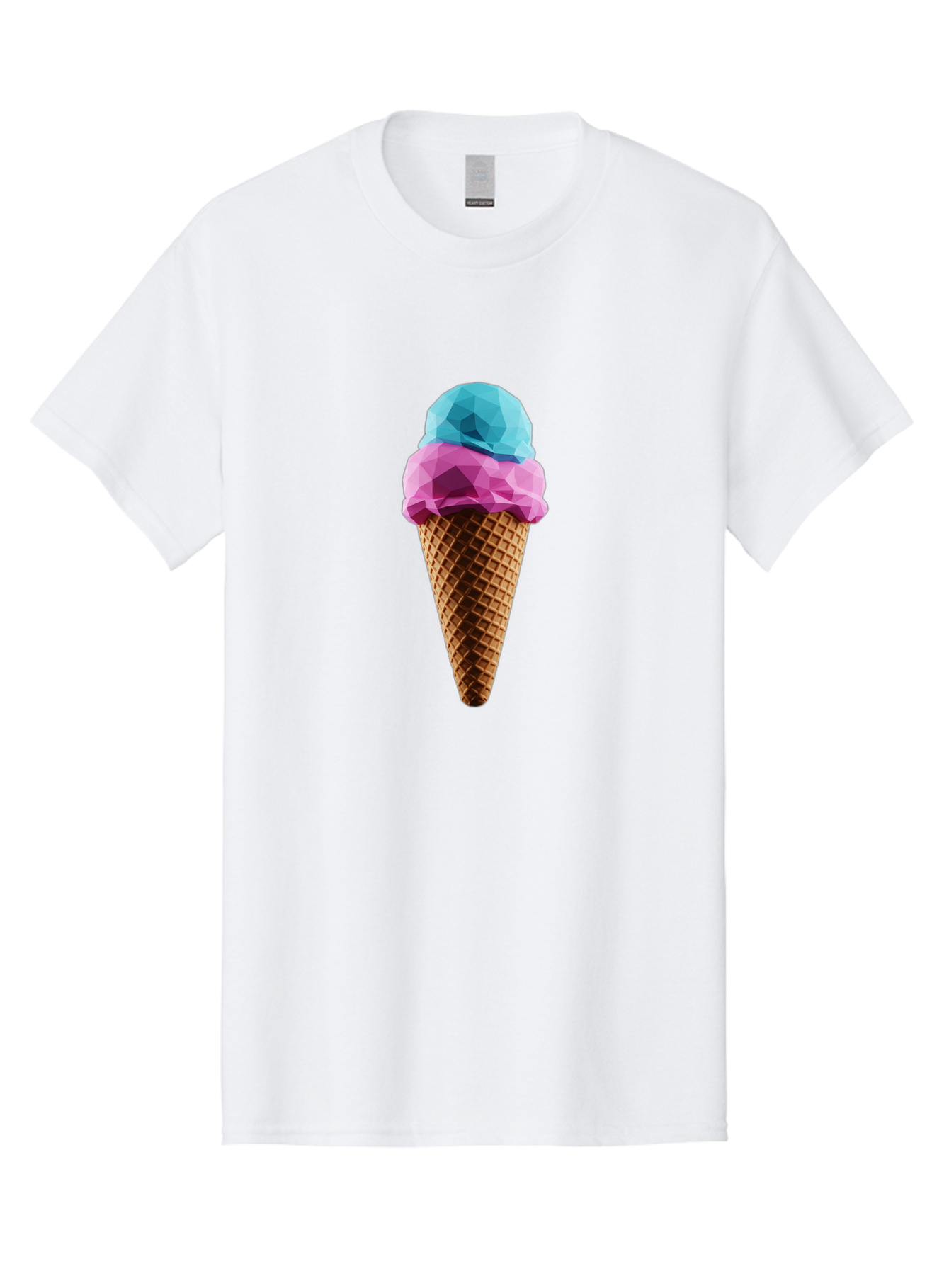 Ice-Cream-Cone-1 Men'S Graphic Tee, 100% Cotton, Comfortable Casual Summer Wear, Machine Washable, Ice Cream, Two Scoops, Pink And Blue, Waffle Cone, Low Poly, Geometric Style, Sweet Treat, Summer Dessert, Cool Colors, Art Illustration Baa854